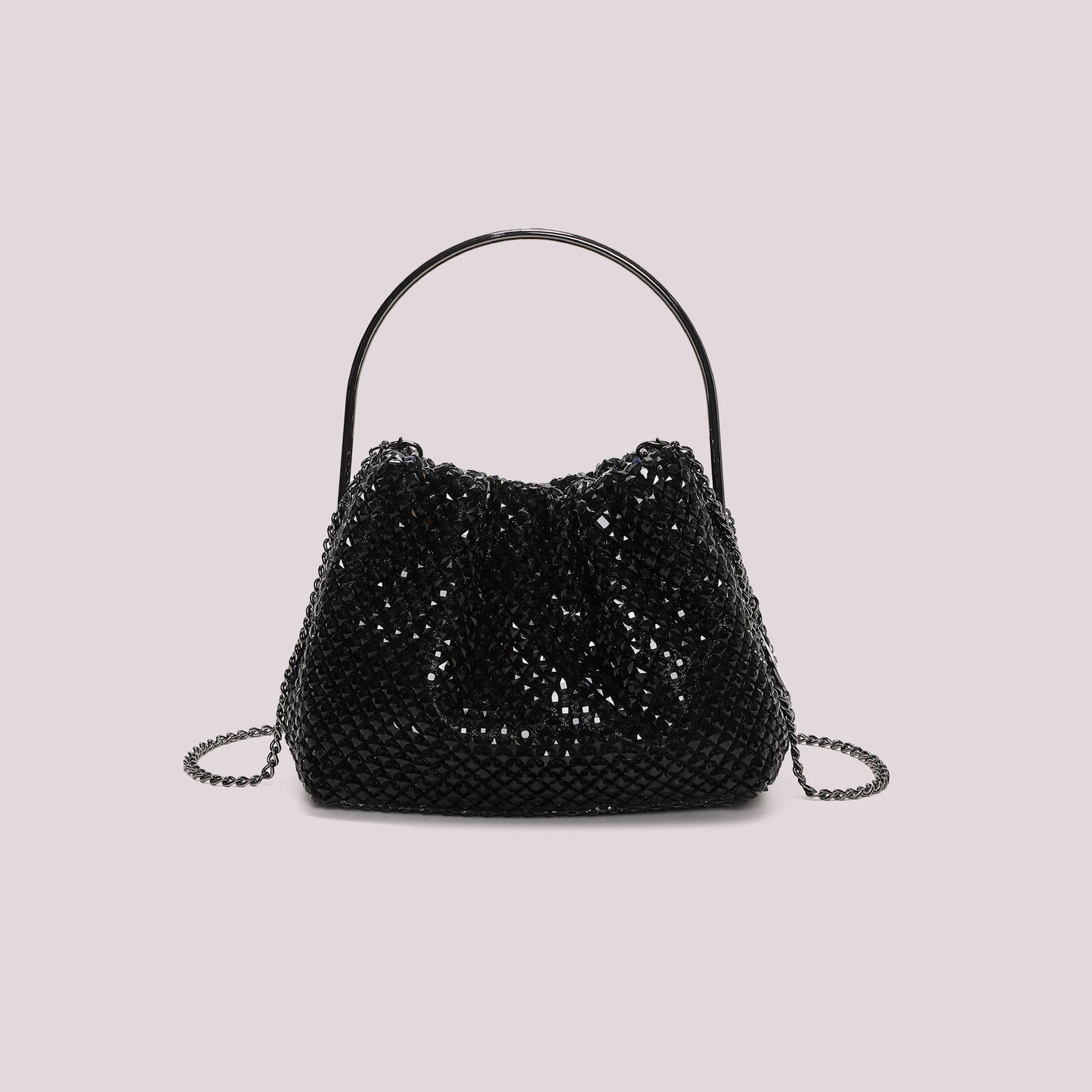 BORSA MORBIDA DI STRASS CON MANICO RIGIDO