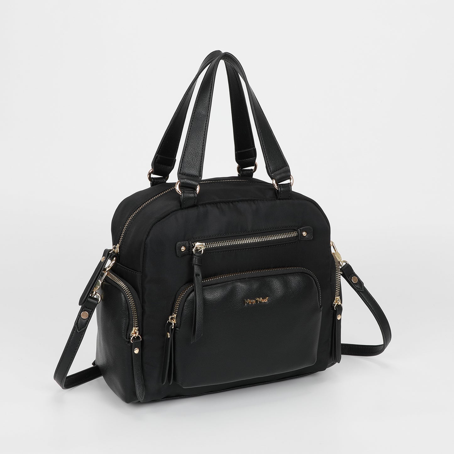 BORSA BAULETTO IN NYLON CON DETTAGLI IN PU