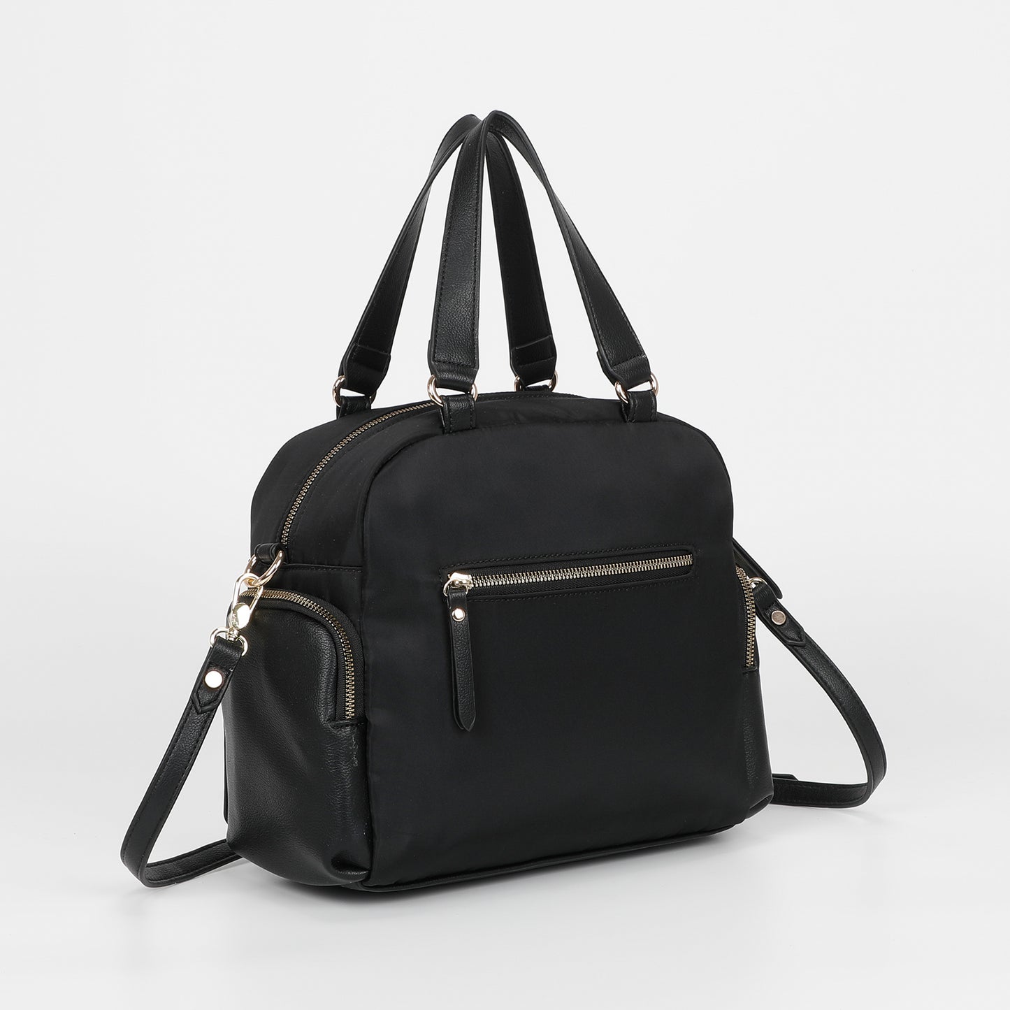 BORSA BAULETTO IN NYLON CON DETTAGLI IN PU