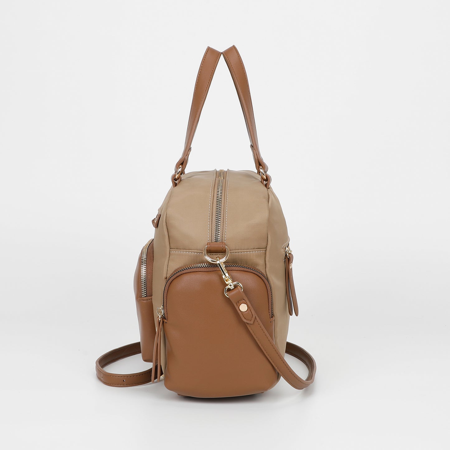 BORSA BAULETTO IN NYLON CON DETTAGLI IN PU