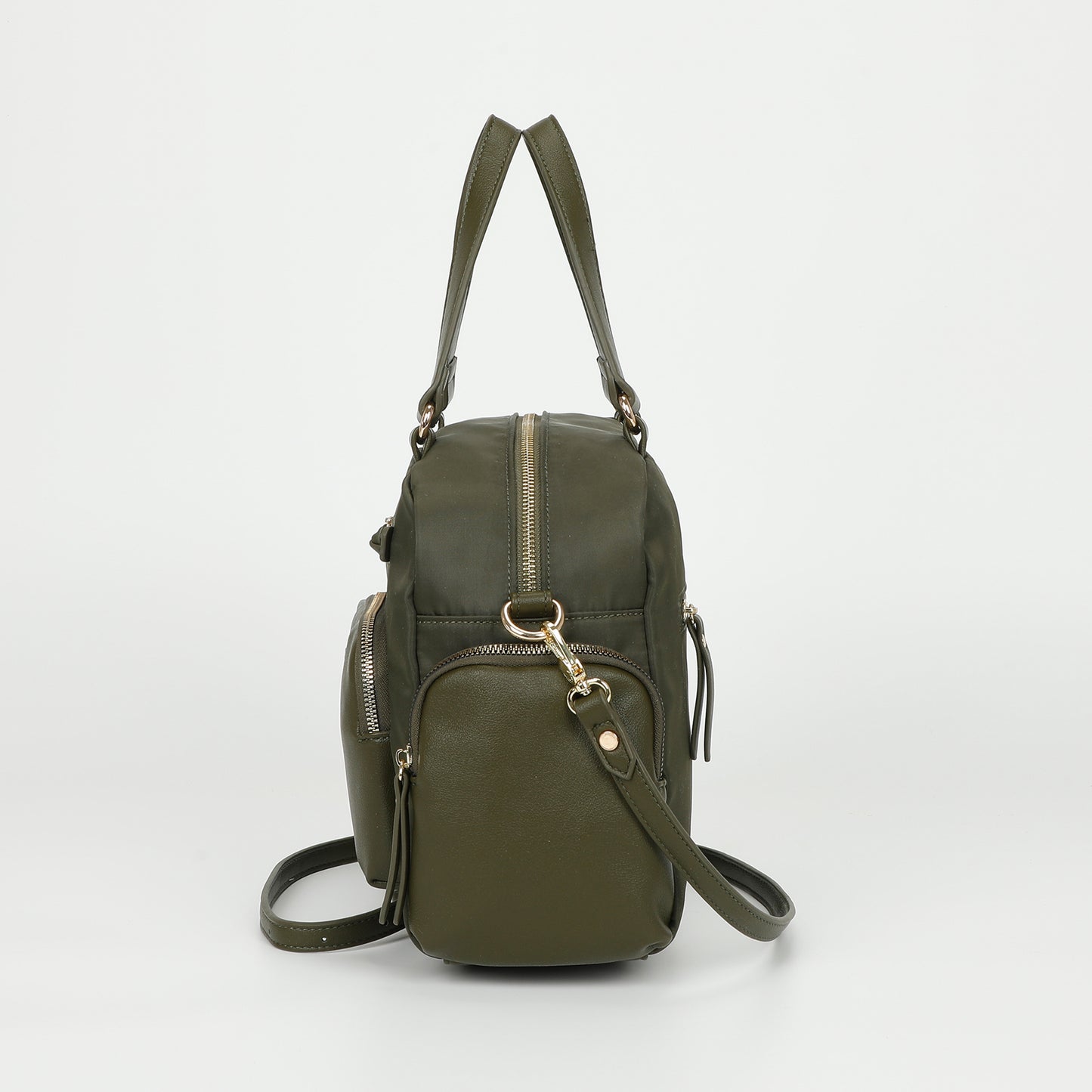 BORSA BAULETTO IN NYLON CON DETTAGLI IN PU