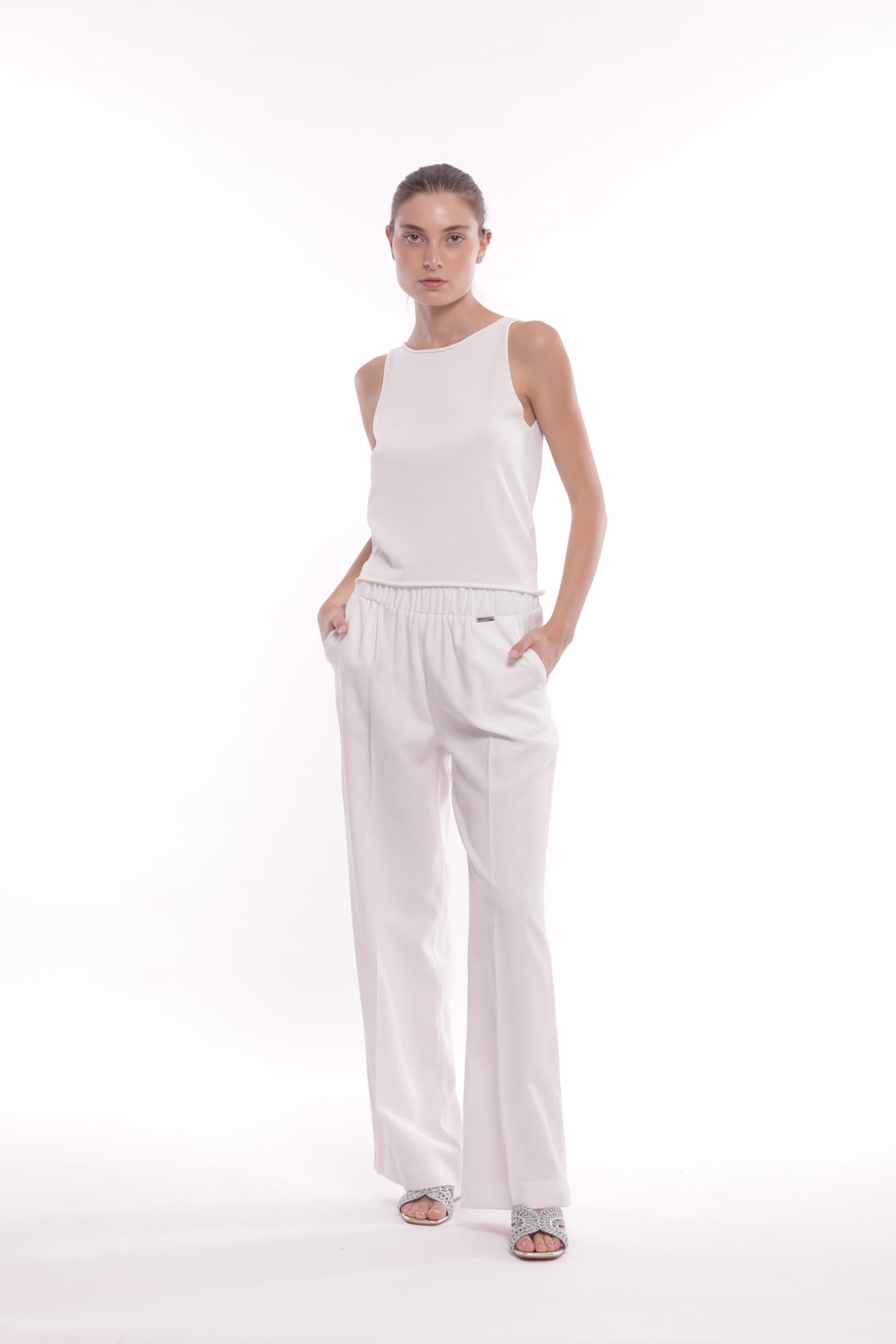 PANTALONE PALAZZO IN AKUMAL CON DETTAGLIO A RIGHE