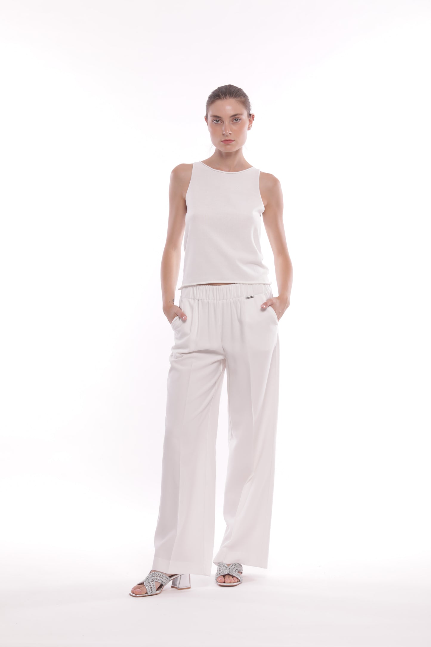 PANTALONE PALAZZO IN AKUMAL CON DETTAGLIO A RIGHE