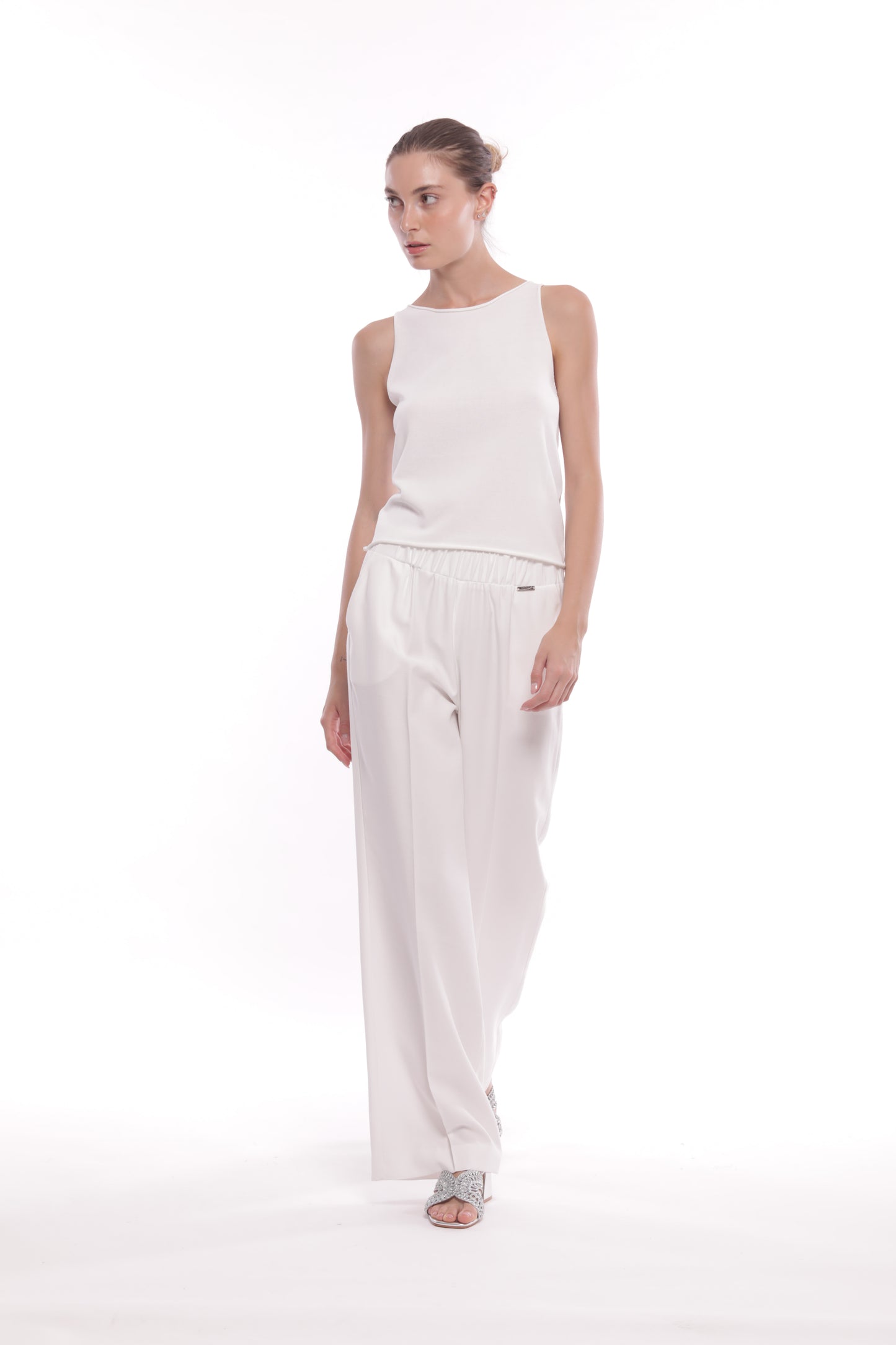 PANTALONE PALAZZO IN AKUMAL CON DETTAGLIO A RIGHE