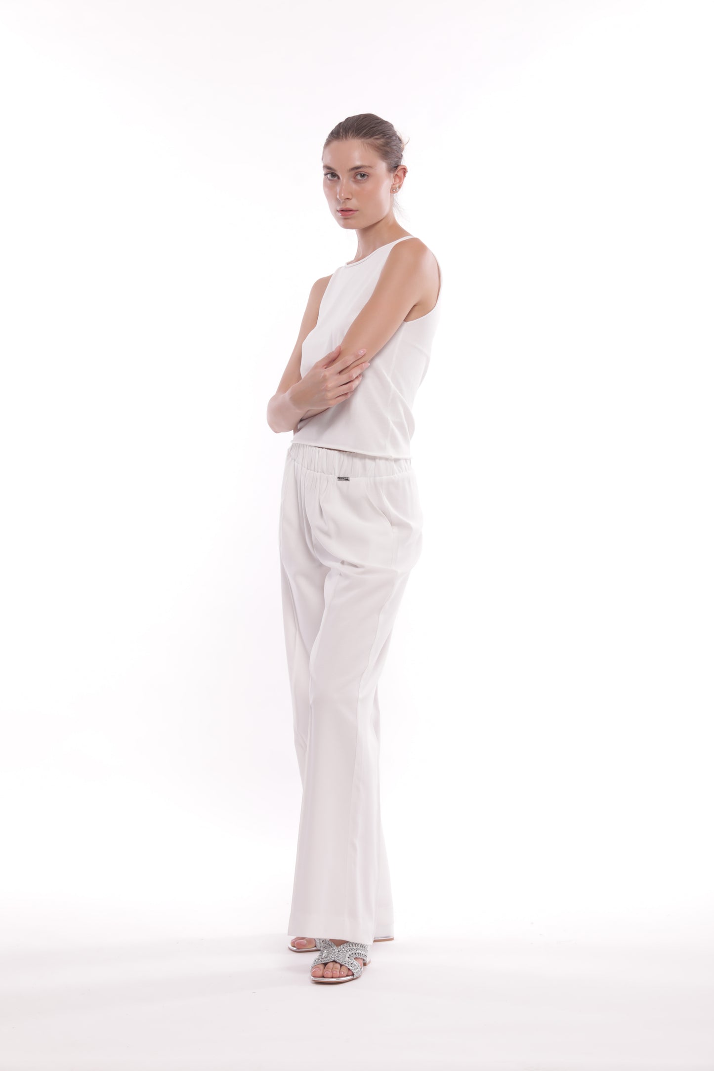 PANTALONE PALAZZO IN AKUMAL CON DETTAGLIO A RIGHE