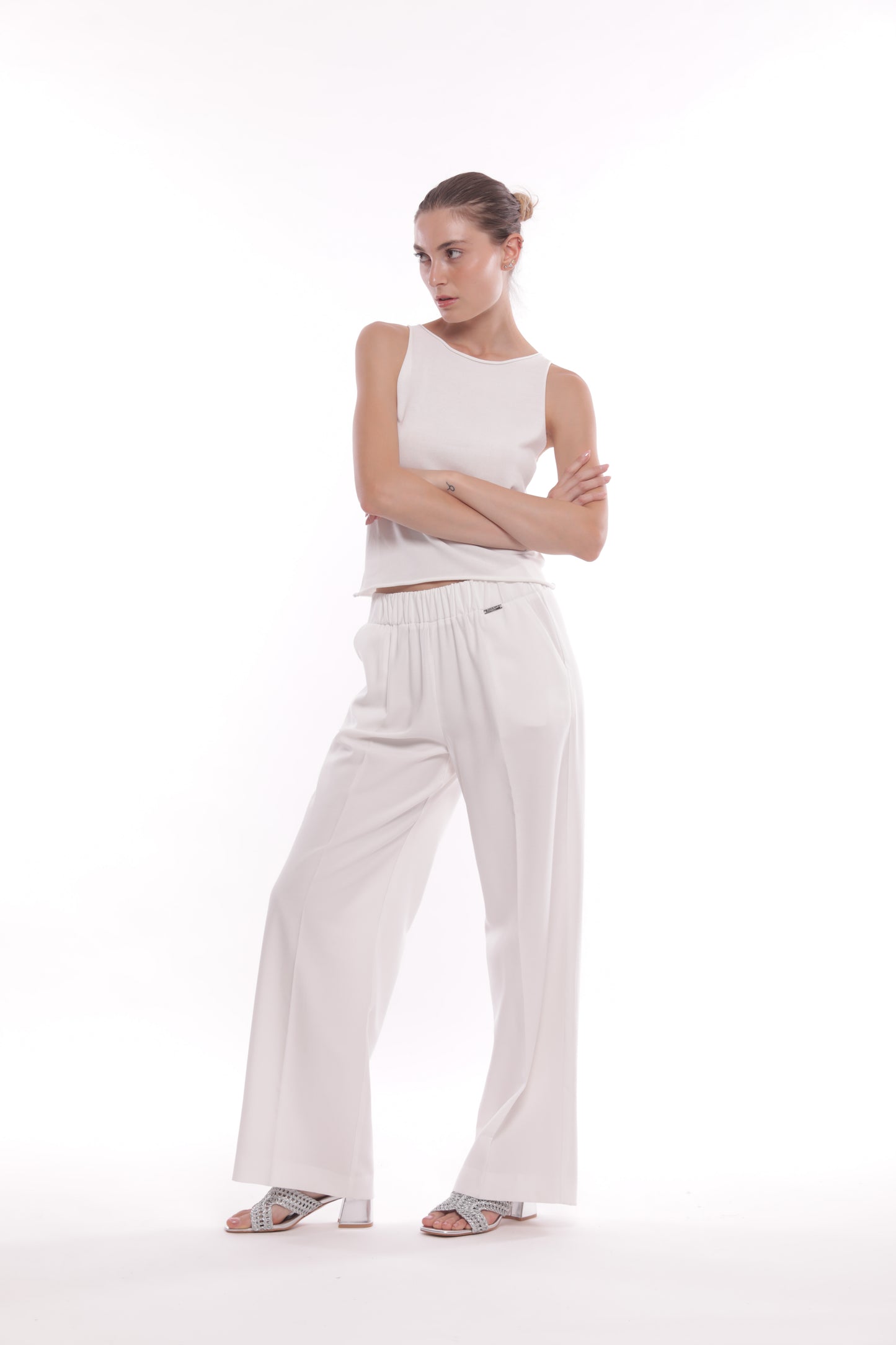 PANTALONE PALAZZO IN AKUMAL CON DETTAGLIO A RIGHE