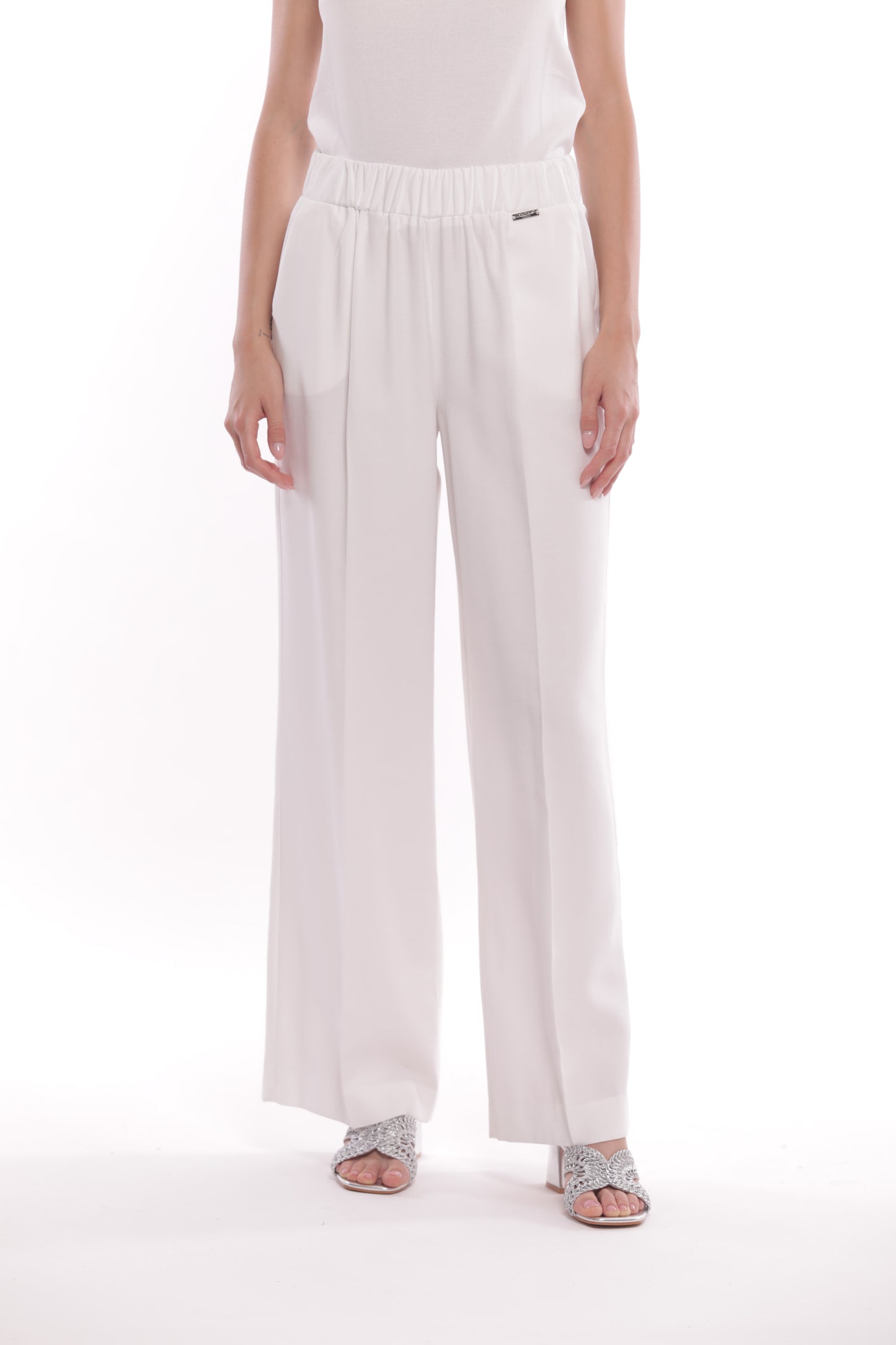 PANTALONE PALAZZO IN AKUMAL CON DETTAGLIO A RIGHE