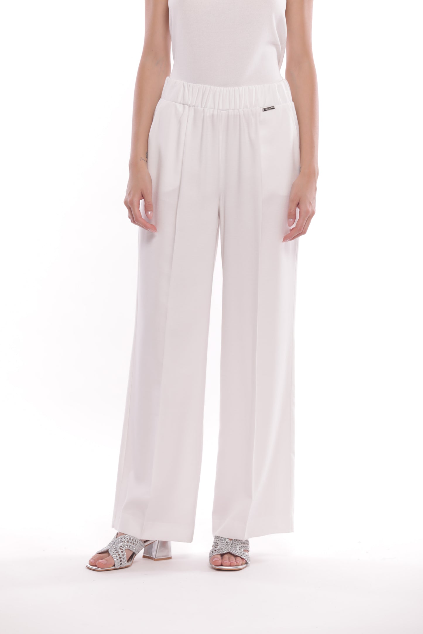 PANTALONE PALAZZO IN AKUMAL CON DETTAGLIO A RIGHE