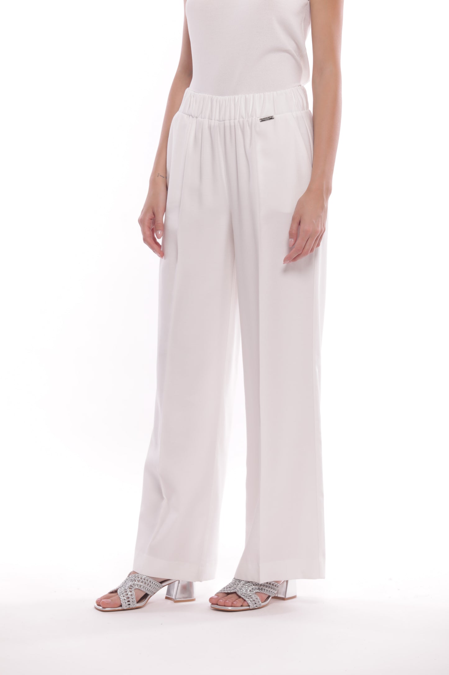 PANTALONE PALAZZO IN AKUMAL CON DETTAGLIO A RIGHE