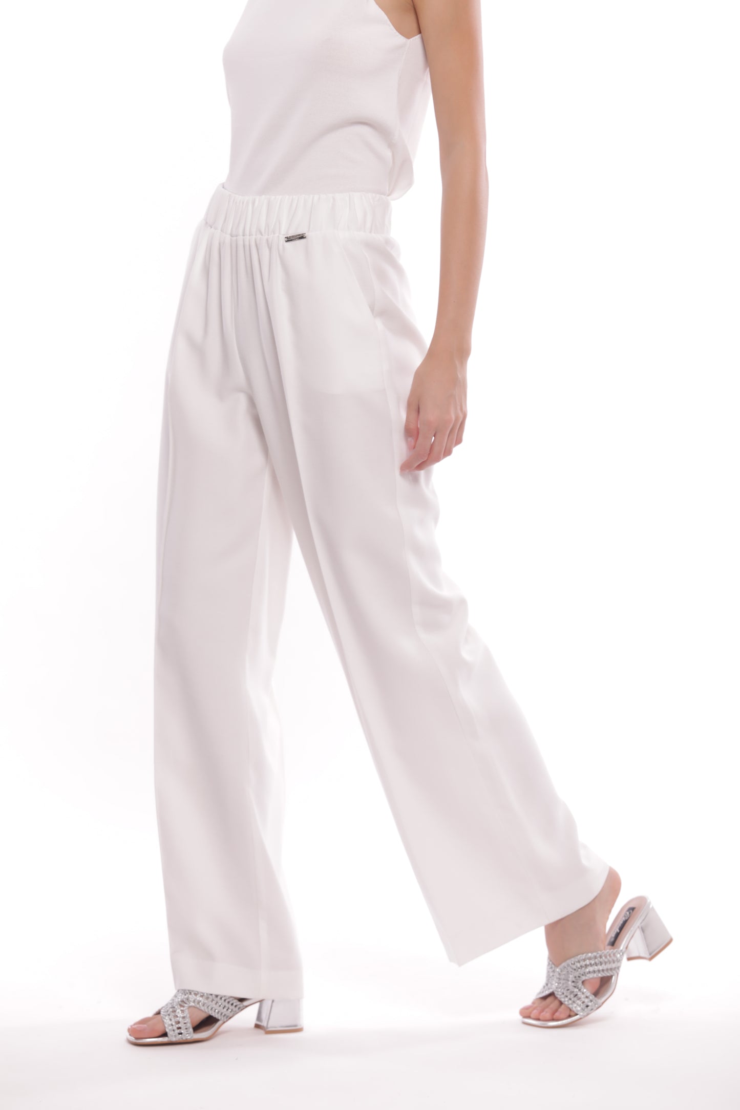 PANTALONE PALAZZO IN AKUMAL CON DETTAGLIO A RIGHE