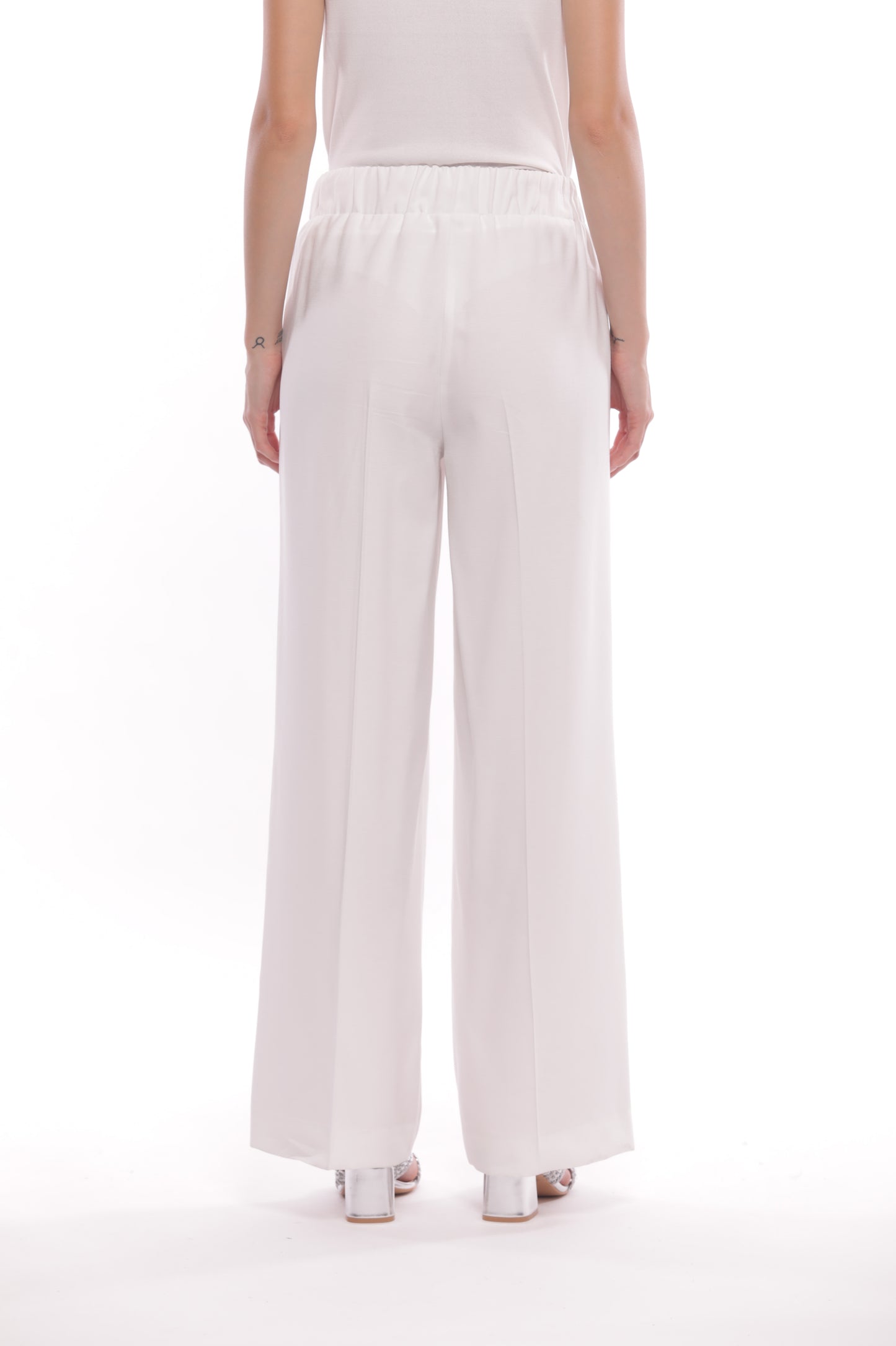 PANTALONE PALAZZO IN AKUMAL CON DETTAGLIO A RIGHE