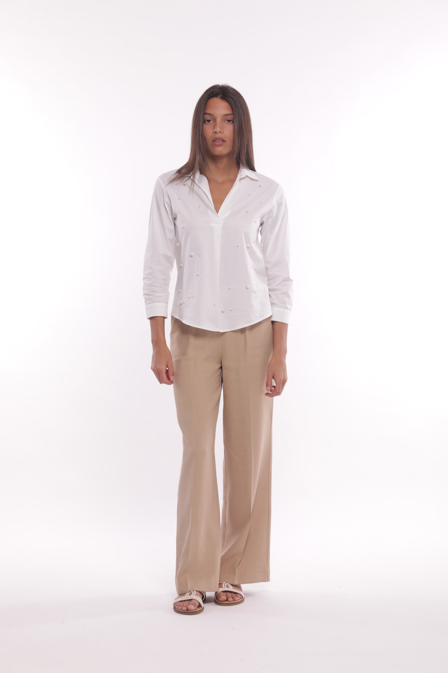 PANTALONE PALAZZO IN AKUMAL CON DETTAGLIO A RIGHE