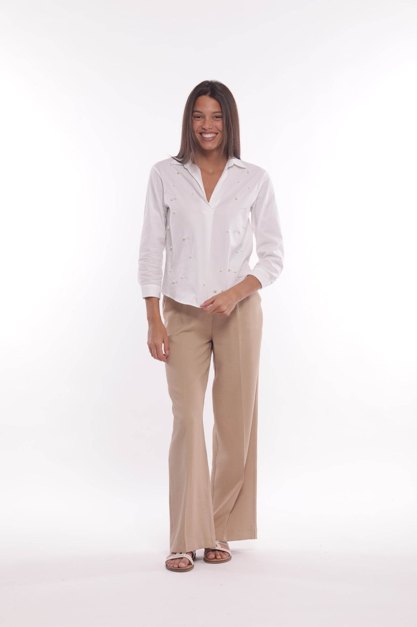 PANTALONE PALAZZO IN AKUMAL CON DETTAGLIO A RIGHE