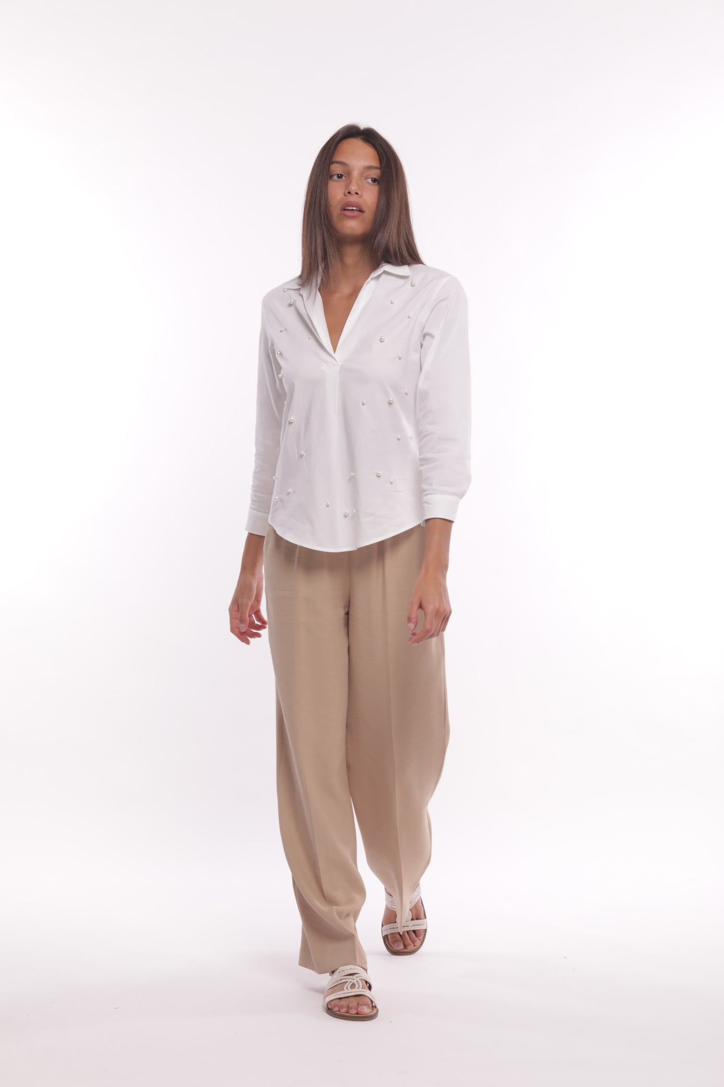 PANTALONE PALAZZO IN AKUMAL CON DETTAGLIO A RIGHE
