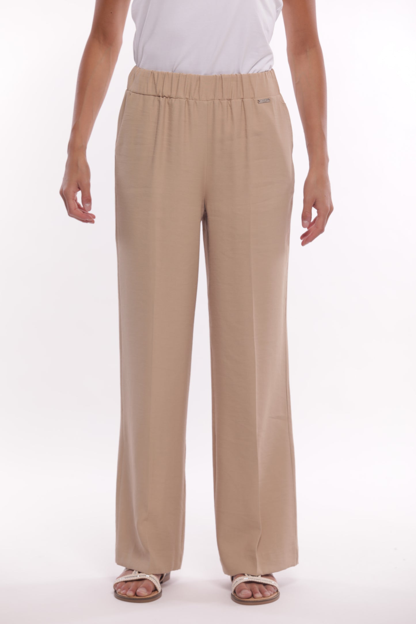 PANTALONE PALAZZO IN AKUMAL CON DETTAGLIO A RIGHE