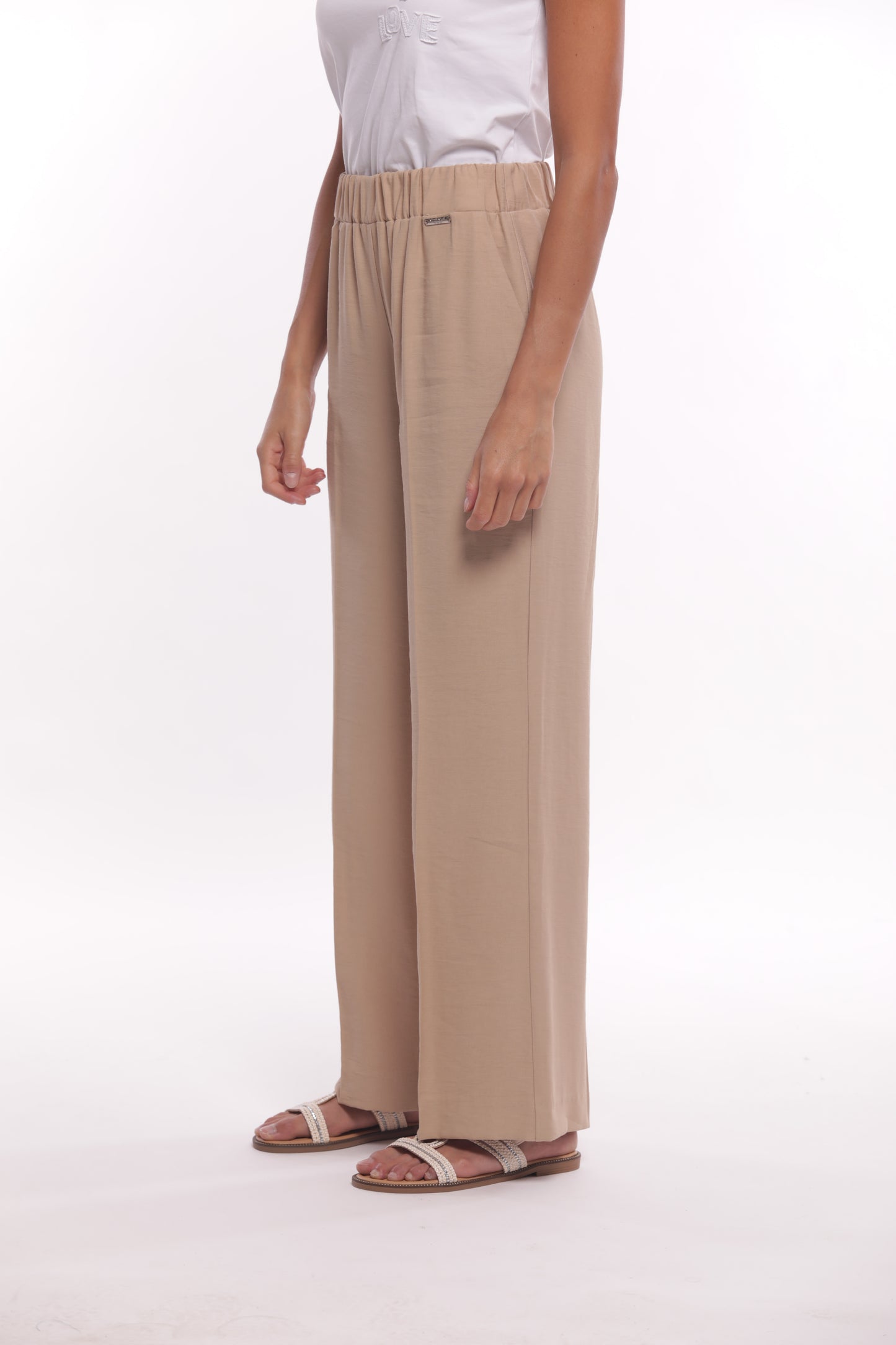 PANTALONE PALAZZO IN AKUMAL CON DETTAGLIO A RIGHE