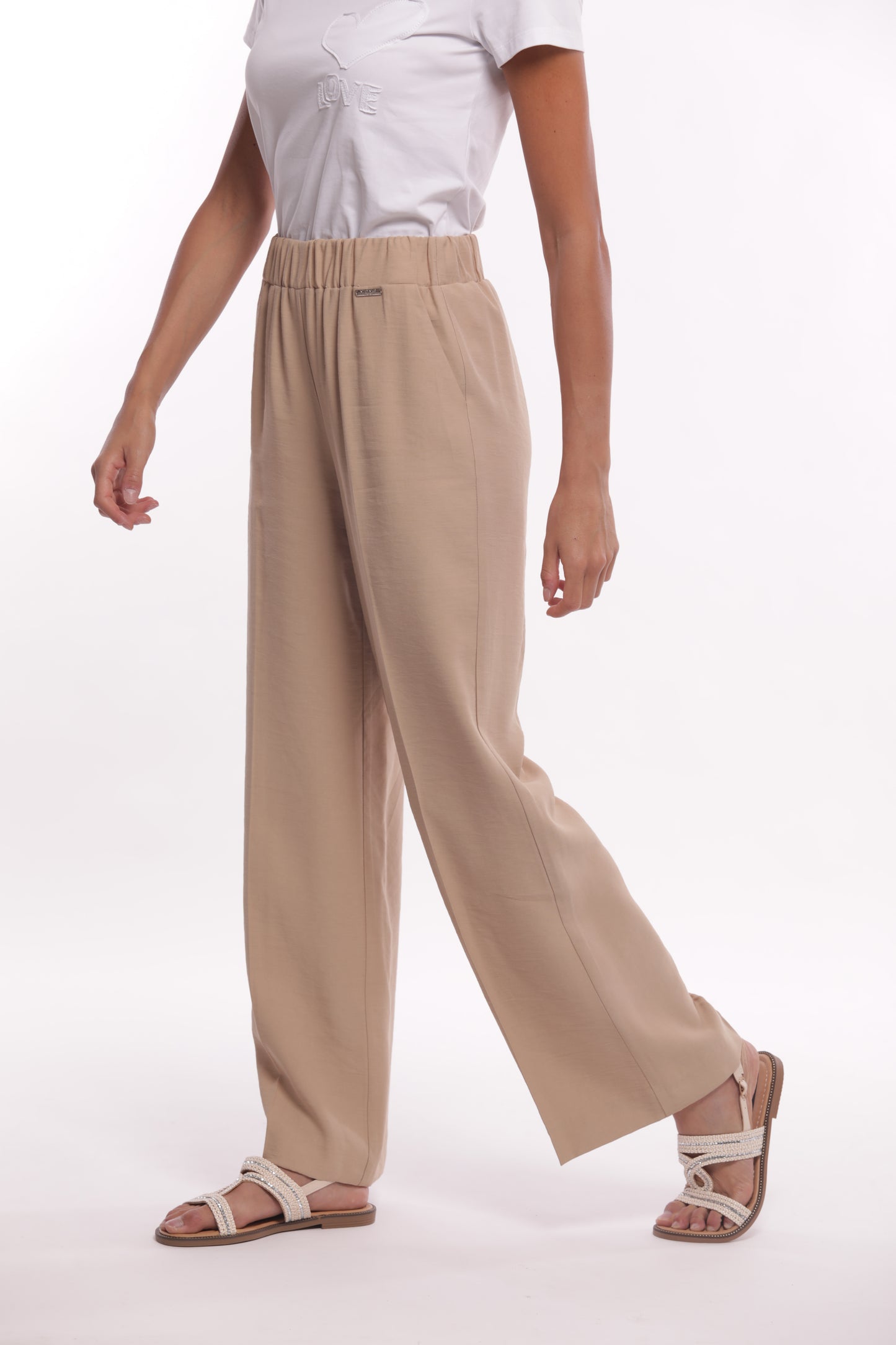 PANTALONE PALAZZO IN AKUMAL CON DETTAGLIO A RIGHE