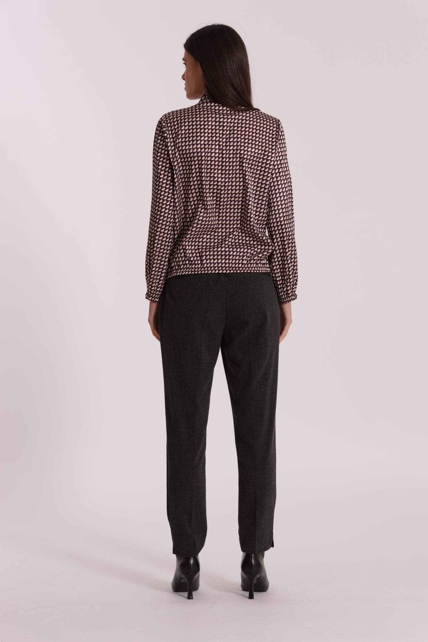 PANTALONE SIGARETTA ELASTICO DIETRO IN TESSUTO FIAMMATO