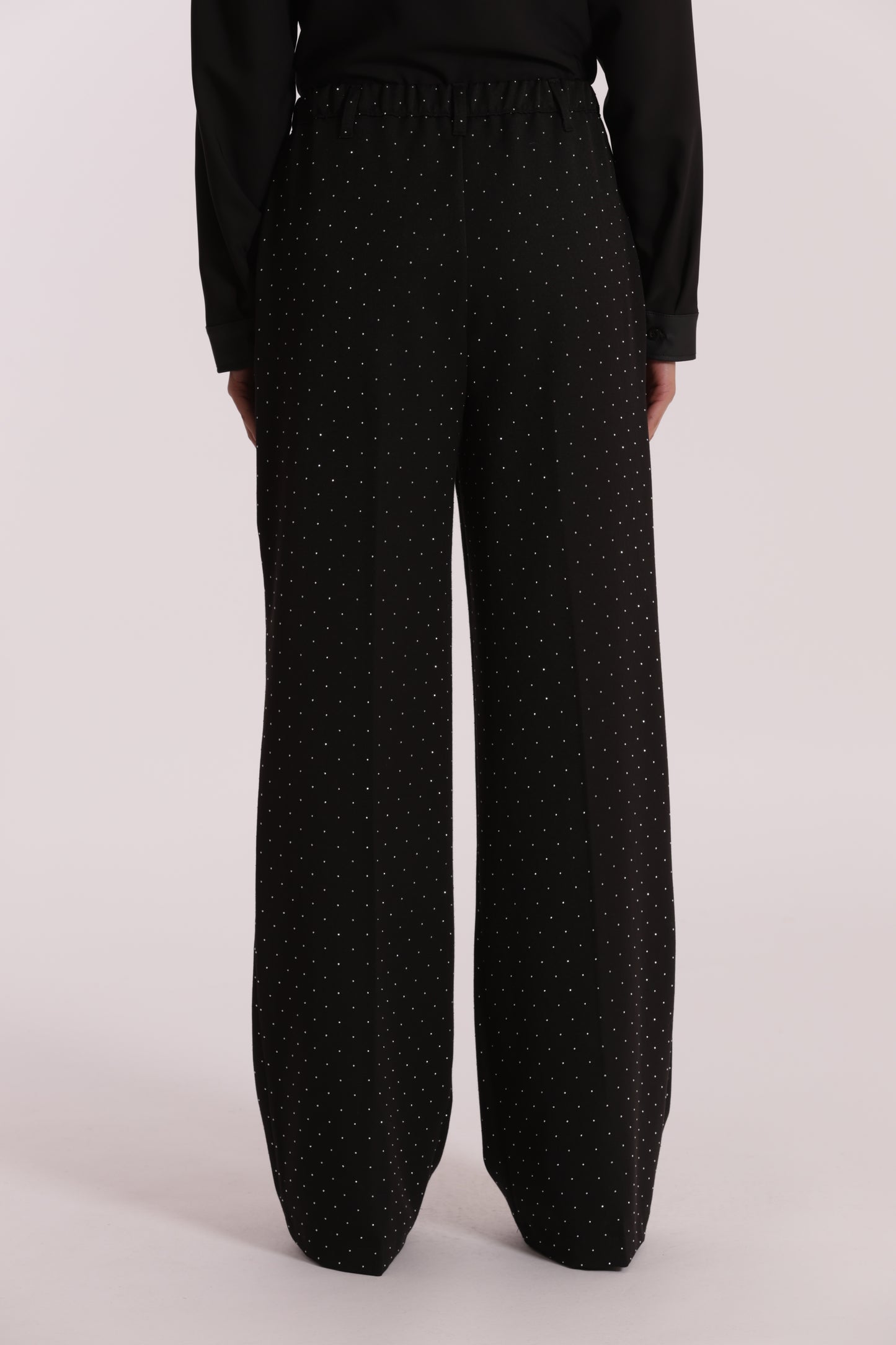 PANTALONE PALAZZO CON APPLICAZIONE DI STRASS