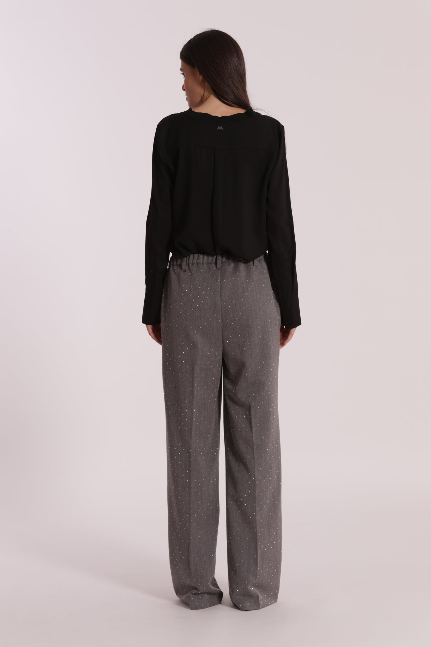 PANTALONE PALAZZO CON APPLICAZIONE DI STRASS