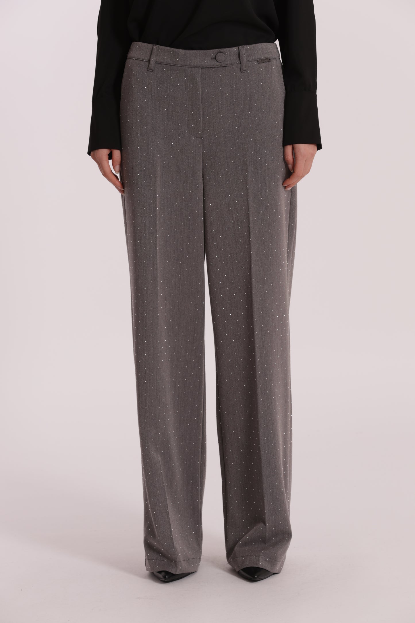PANTALONE PALAZZO CON APPLICAZIONE DI STRASS