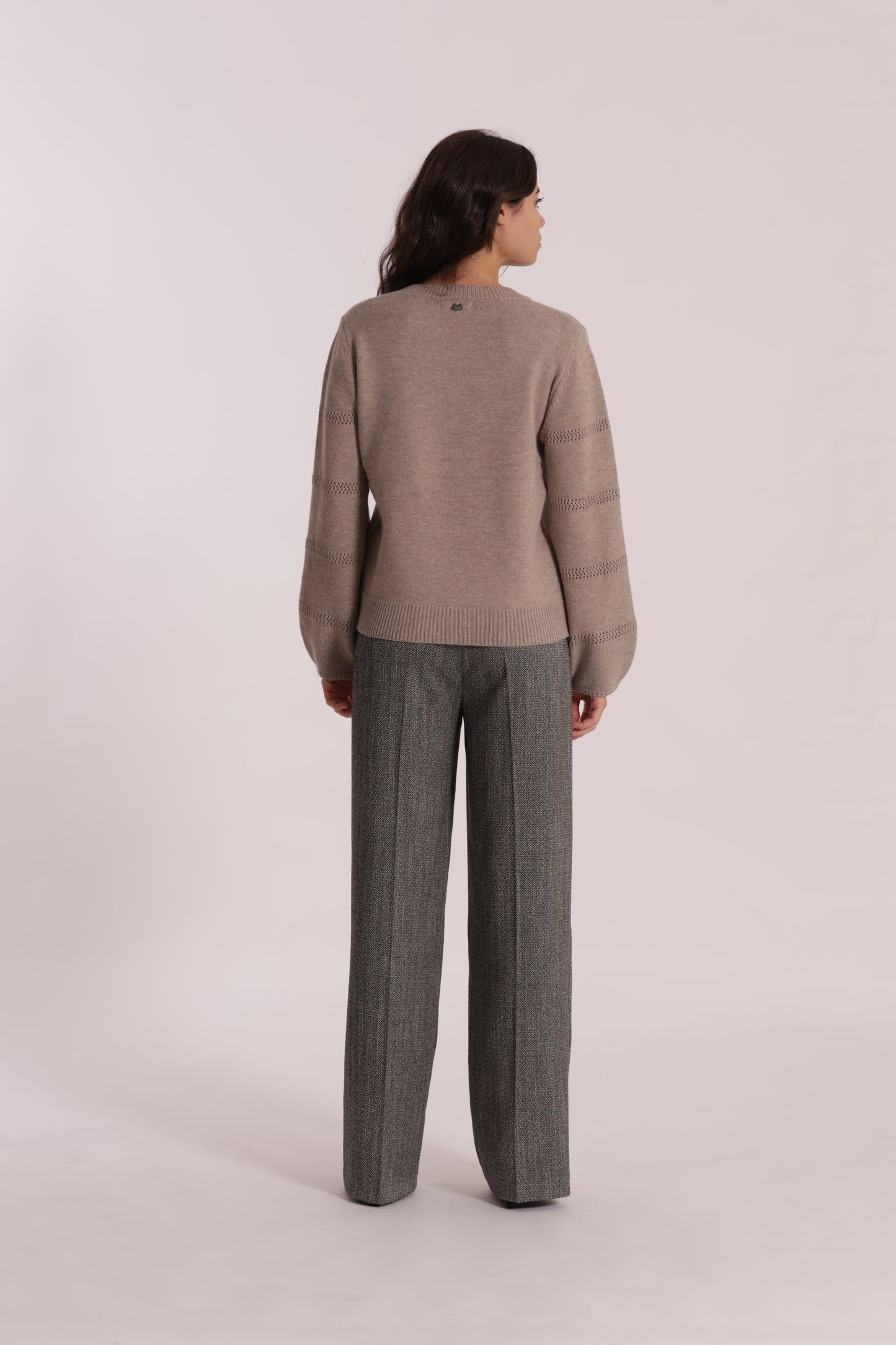 PANTALONE PALAZZO TESSUTO SPIGATO DETTAGLI IN SIMIL PELLE