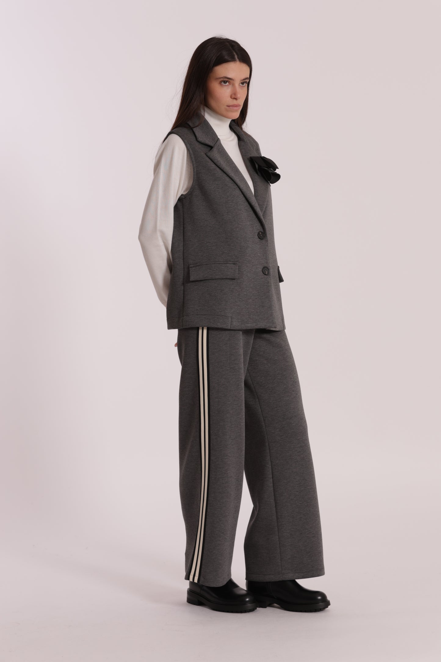 PANTALONE PALAZZO IN NEOPRENE CON PASSAMNERIA