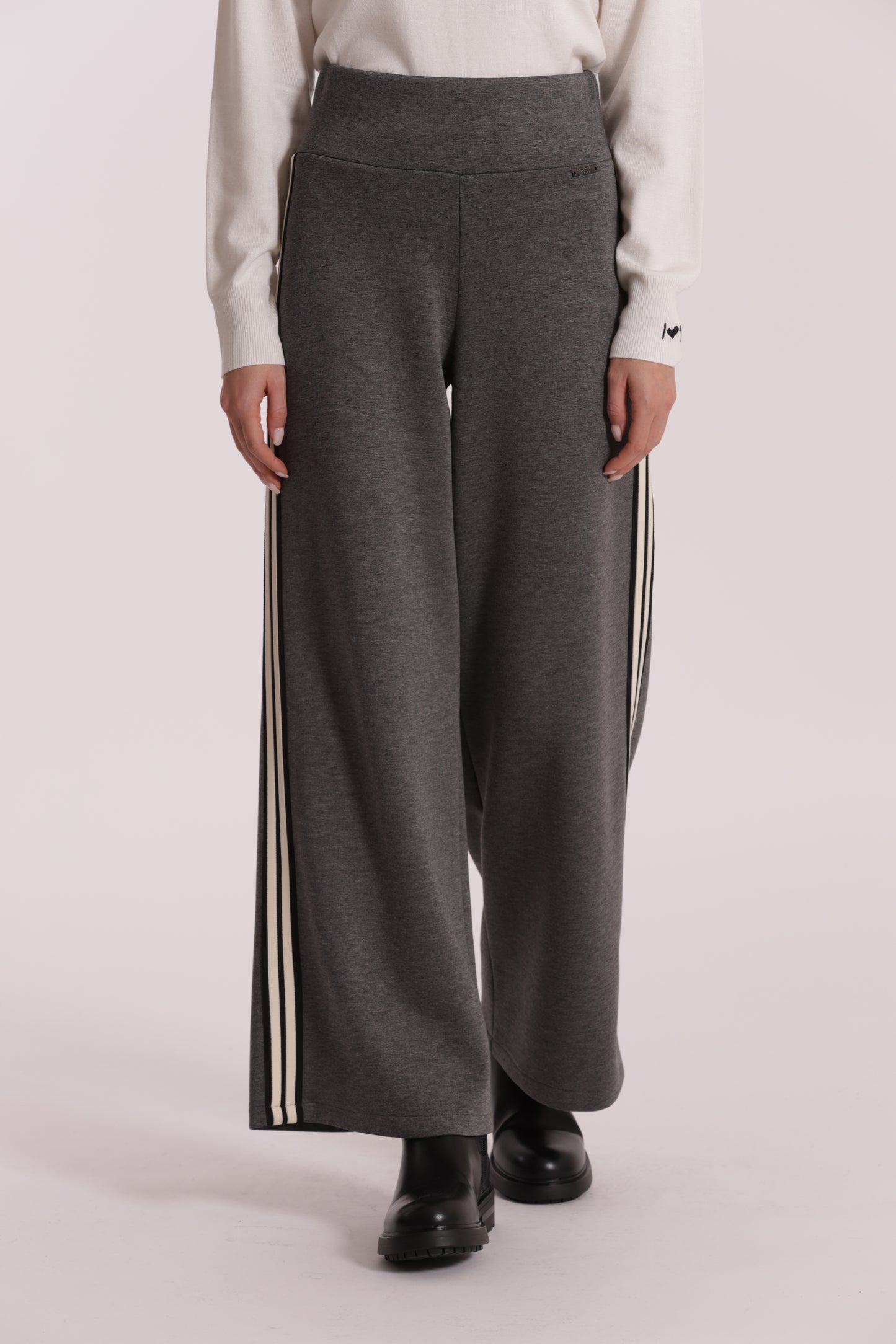 PANTALONE PALAZZO IN NEOPRENE CON PASSAMNERIA