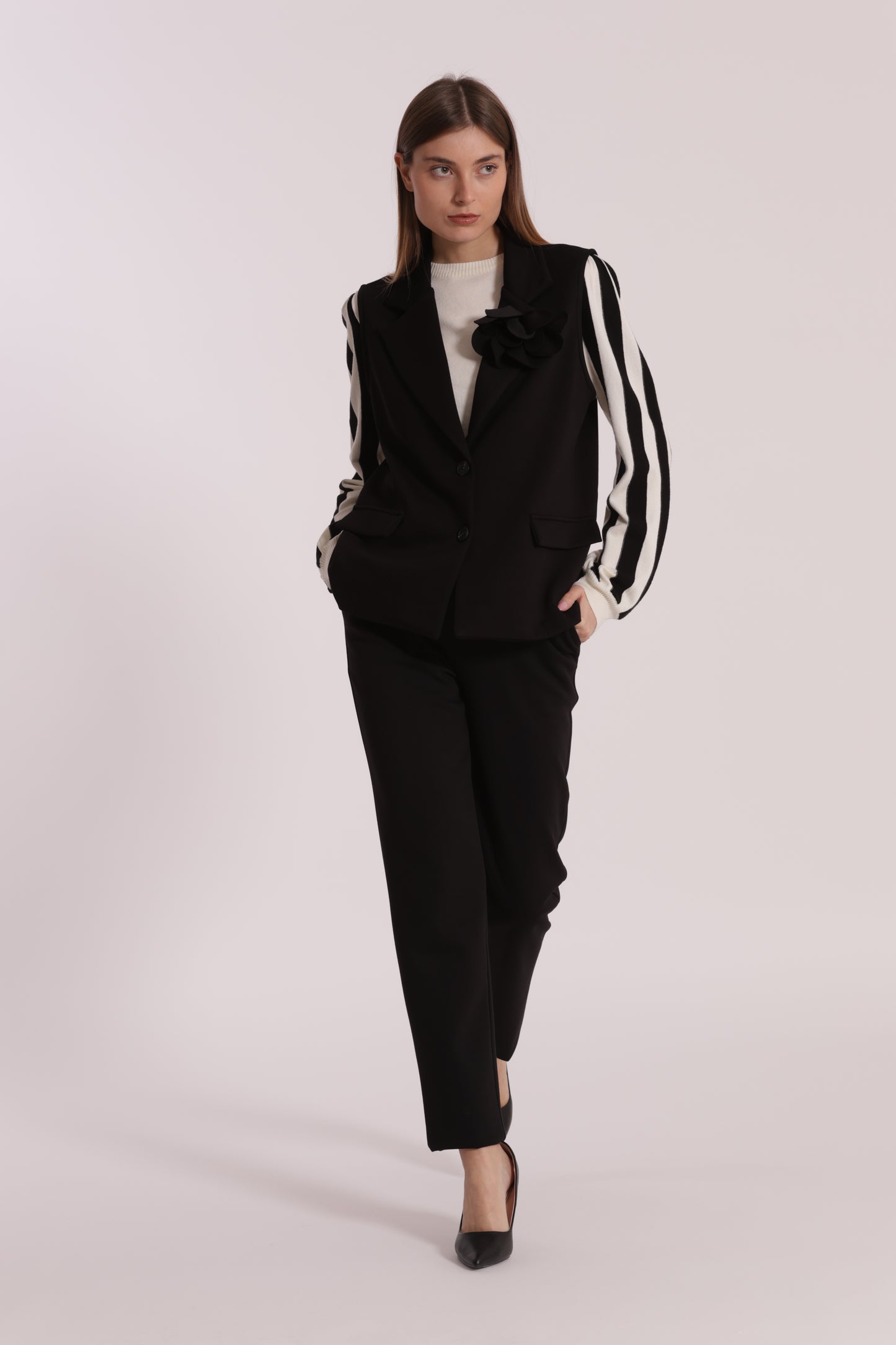 GILET OVER IN NEOPRENE CON FIORE
