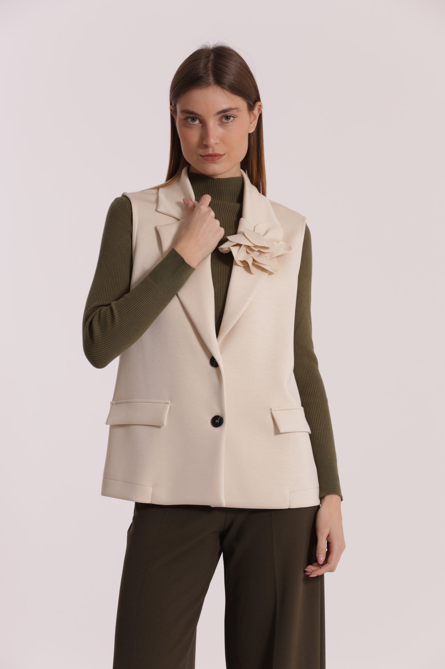 GILET OVER IN NEOPRENE CON FIORE