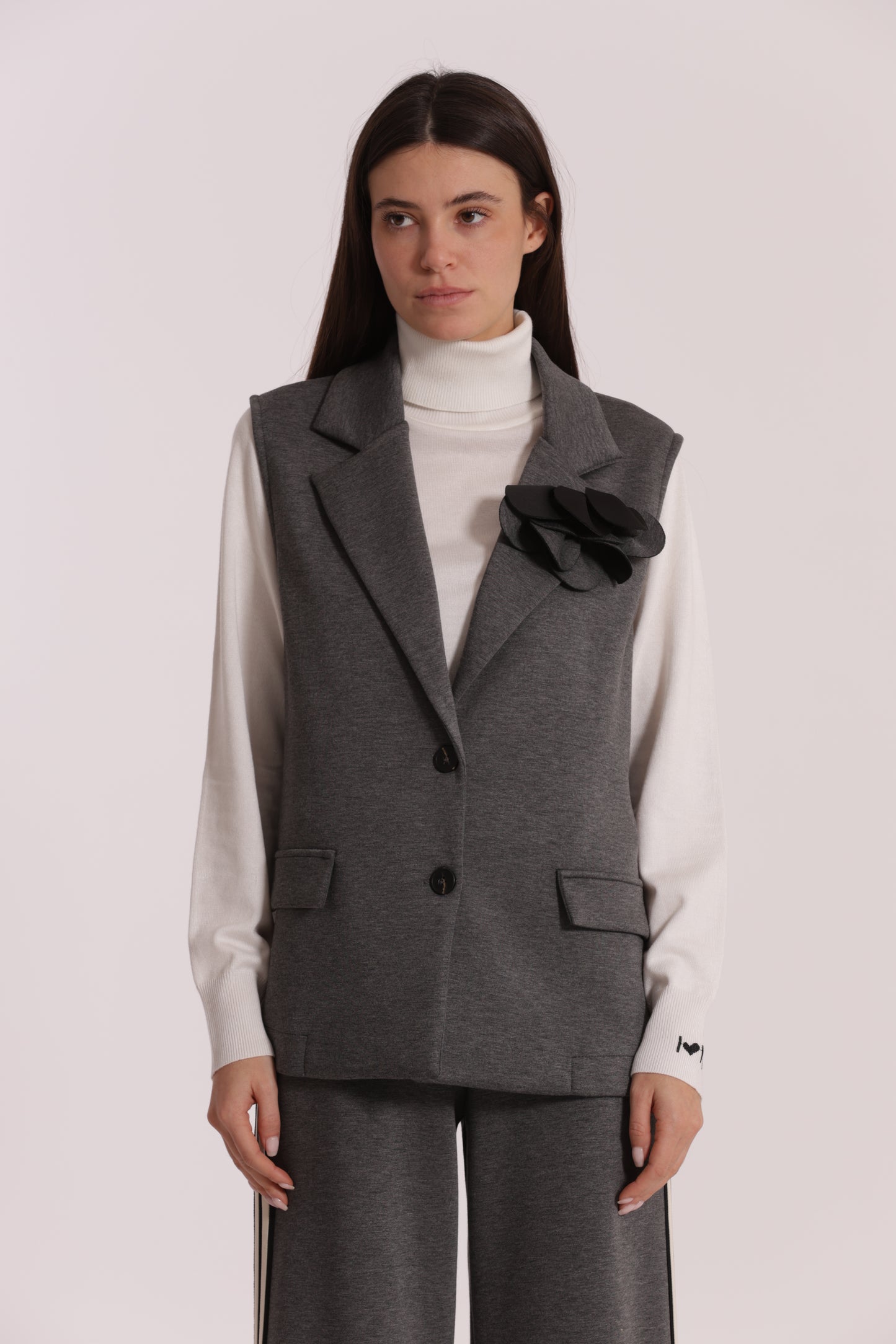 GILET OVER IN NEOPRENE CON FIORE