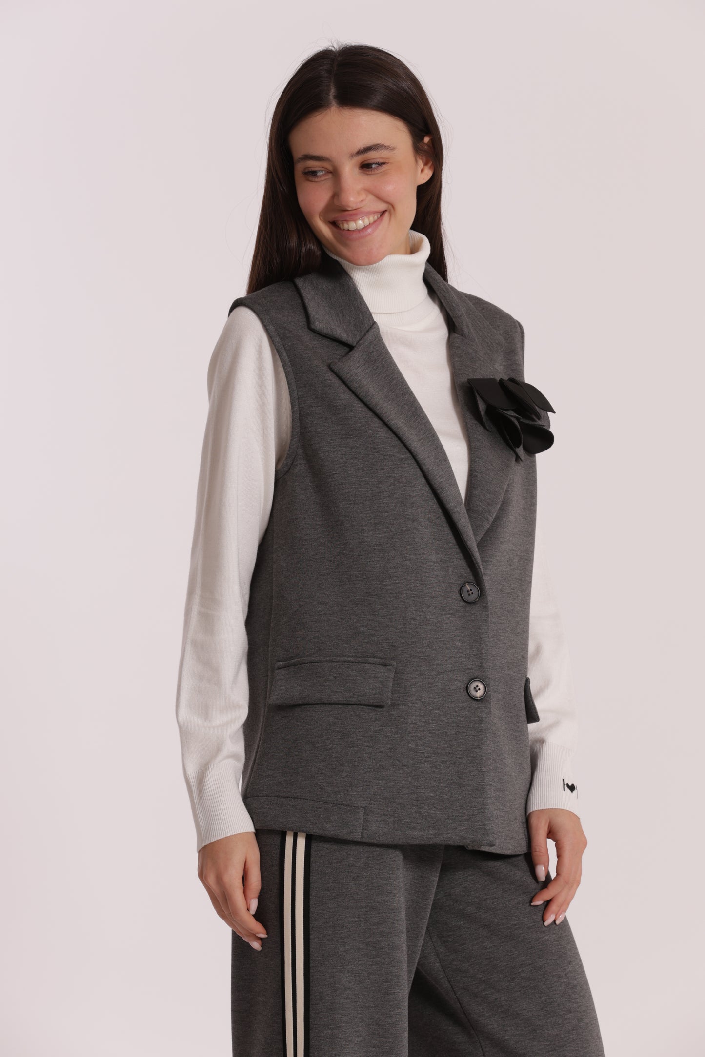 GILET OVER IN NEOPRENE CON FIORE