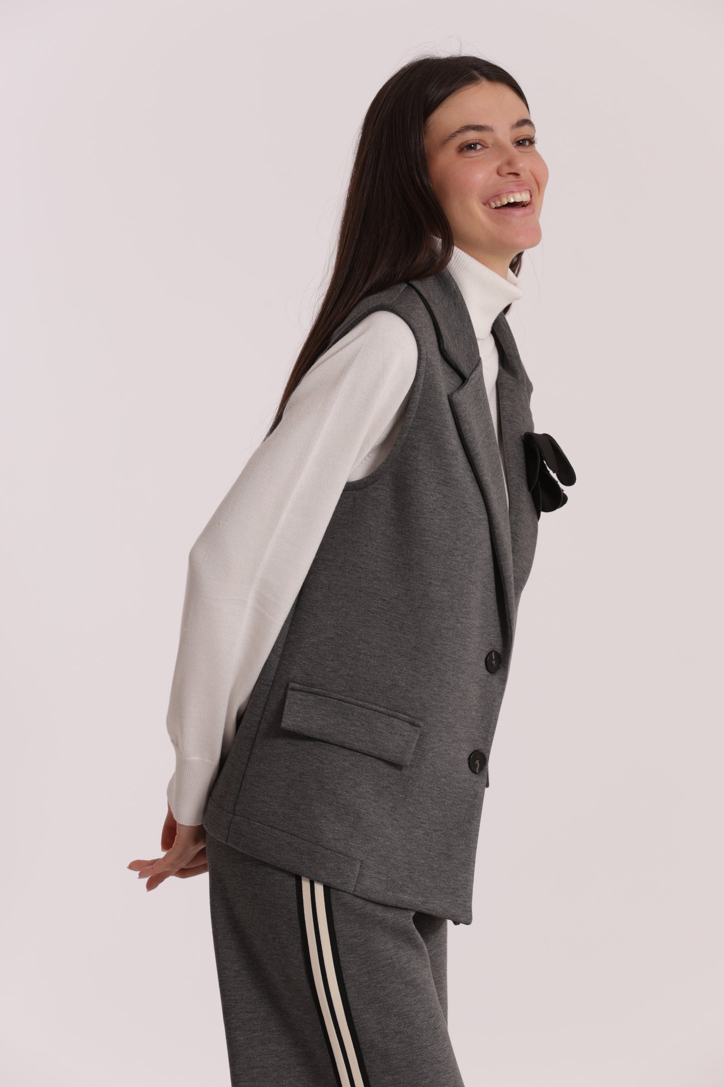 GILET OVER IN NEOPRENE CON FIORE