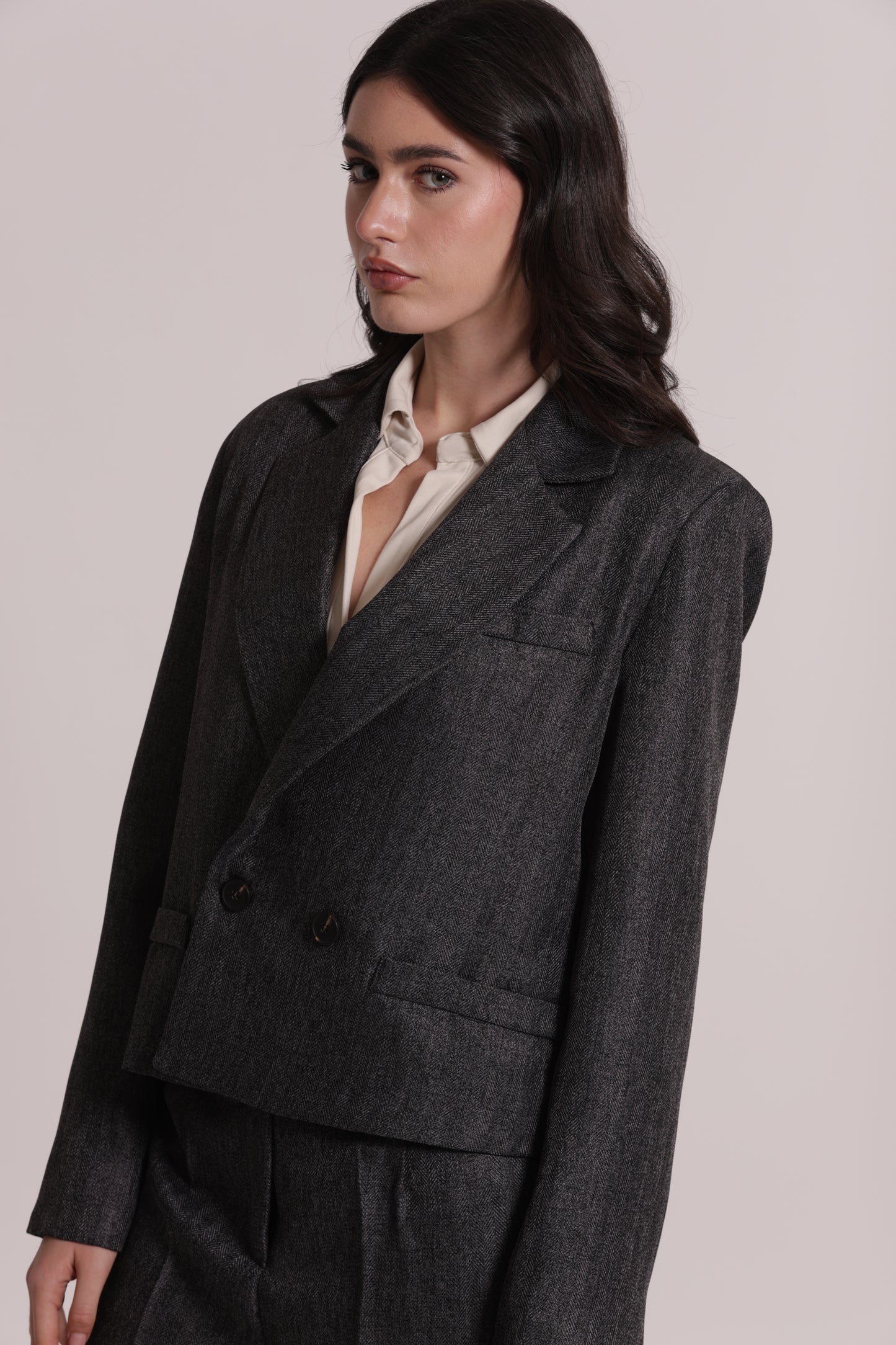 GIACCA CROPPED IN TWEED A SPIGA DI PESCE