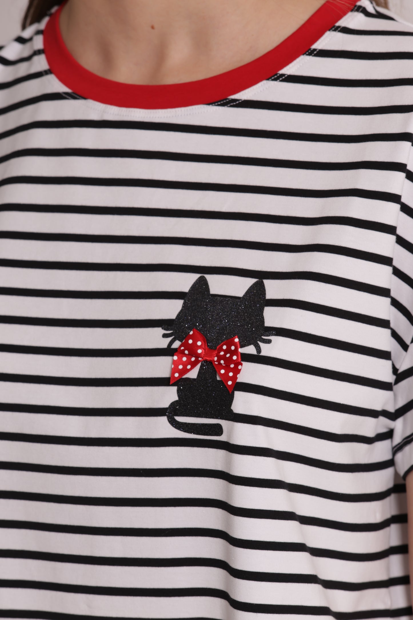 T-SHIRT RIGHE CON STAMPA GATTO