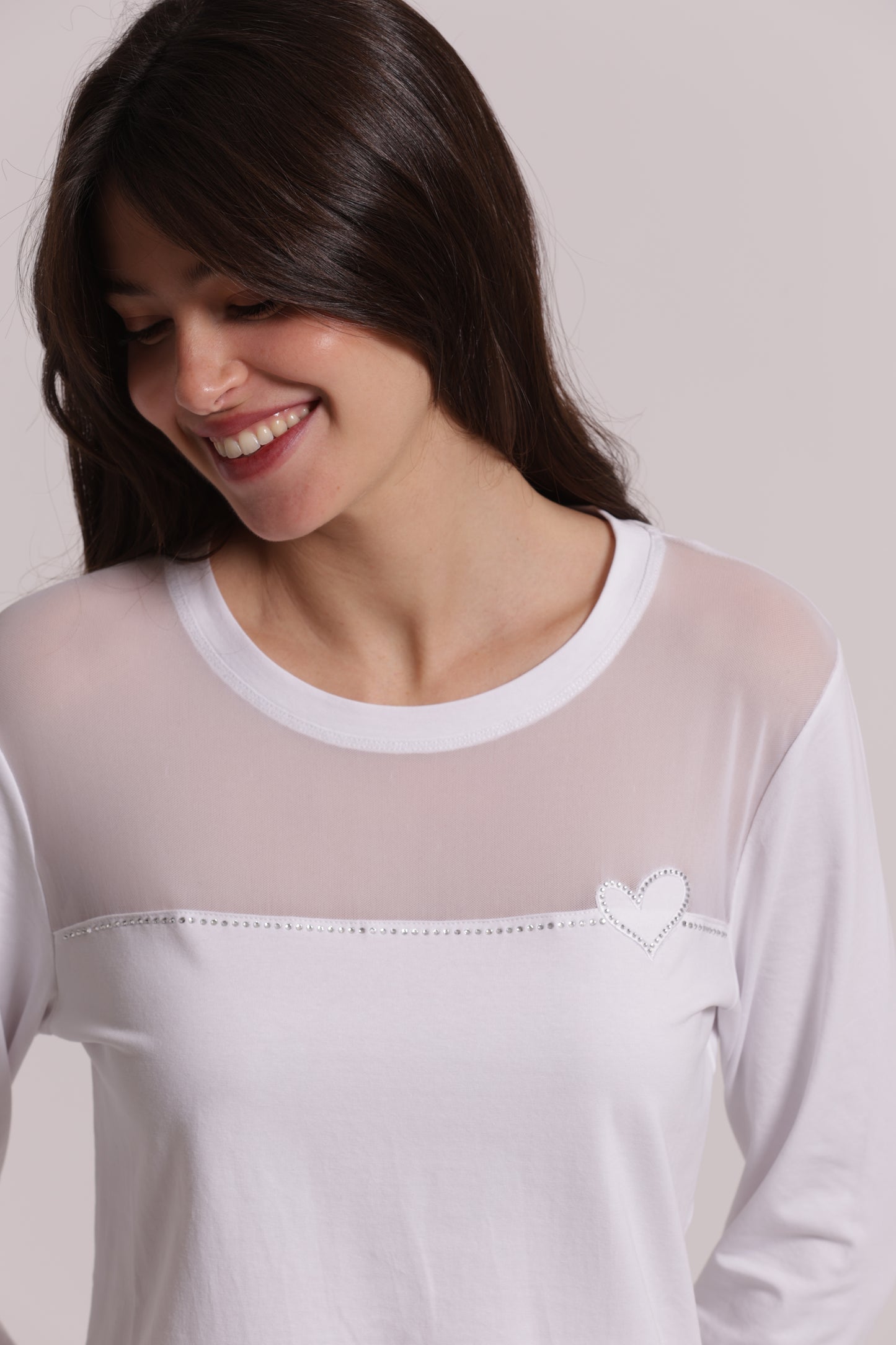 T-SHIRT MANICHE LUNGHE CON TRASPARENZA SU SPALLE