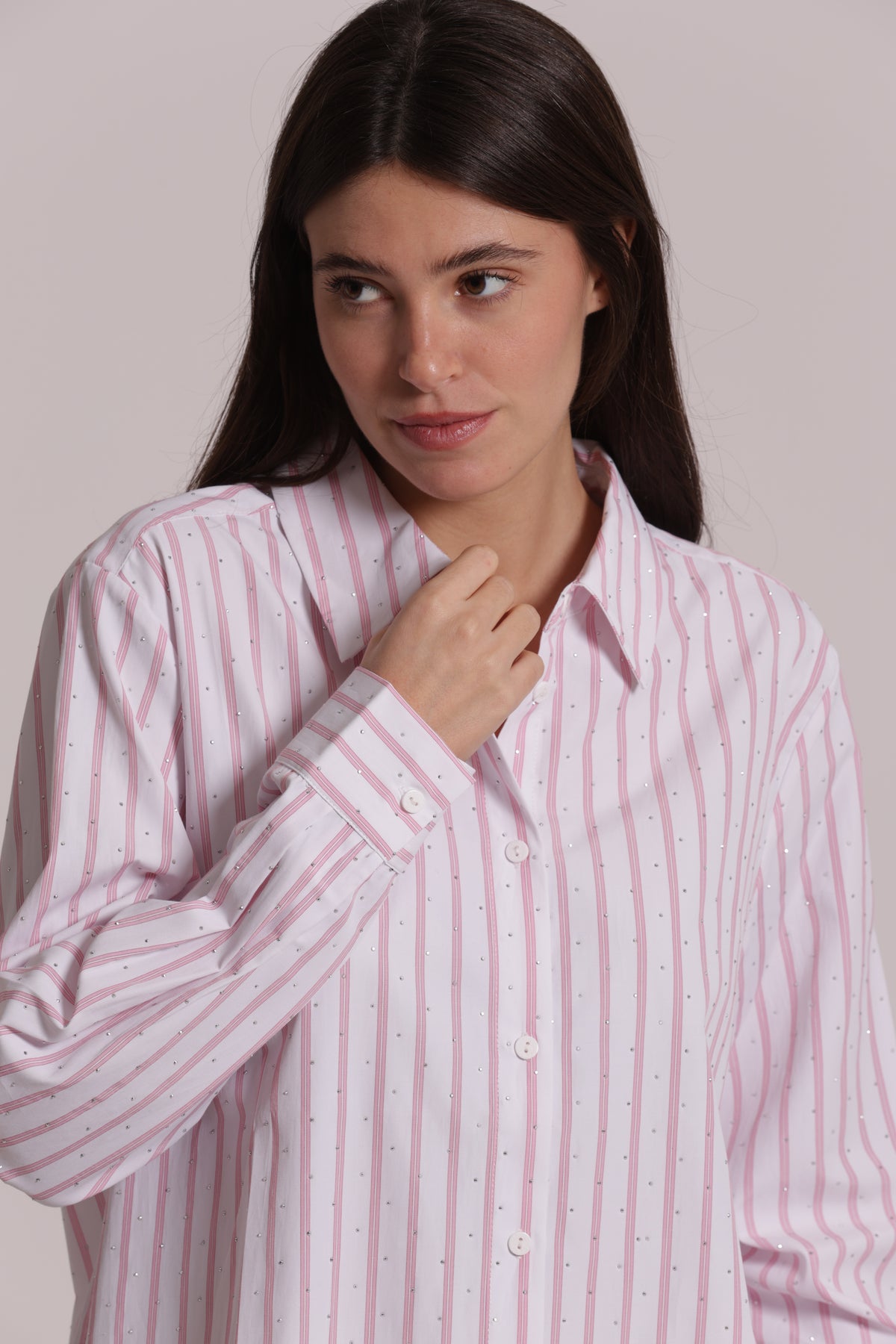 CAMICIA A RIGHE CON STRASS