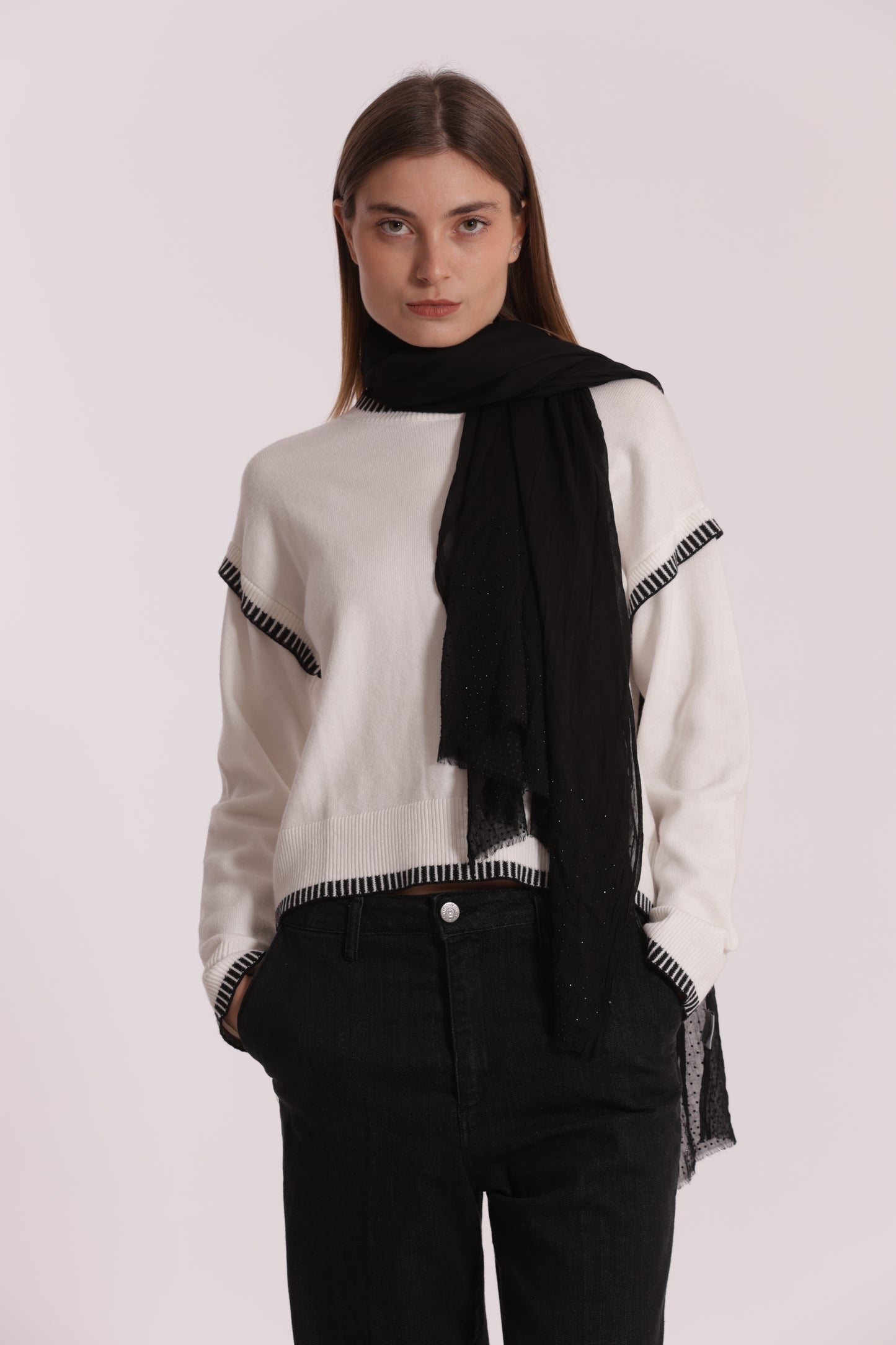 FOULARD TINTA UNITA CON STRASS (180X80 cm)