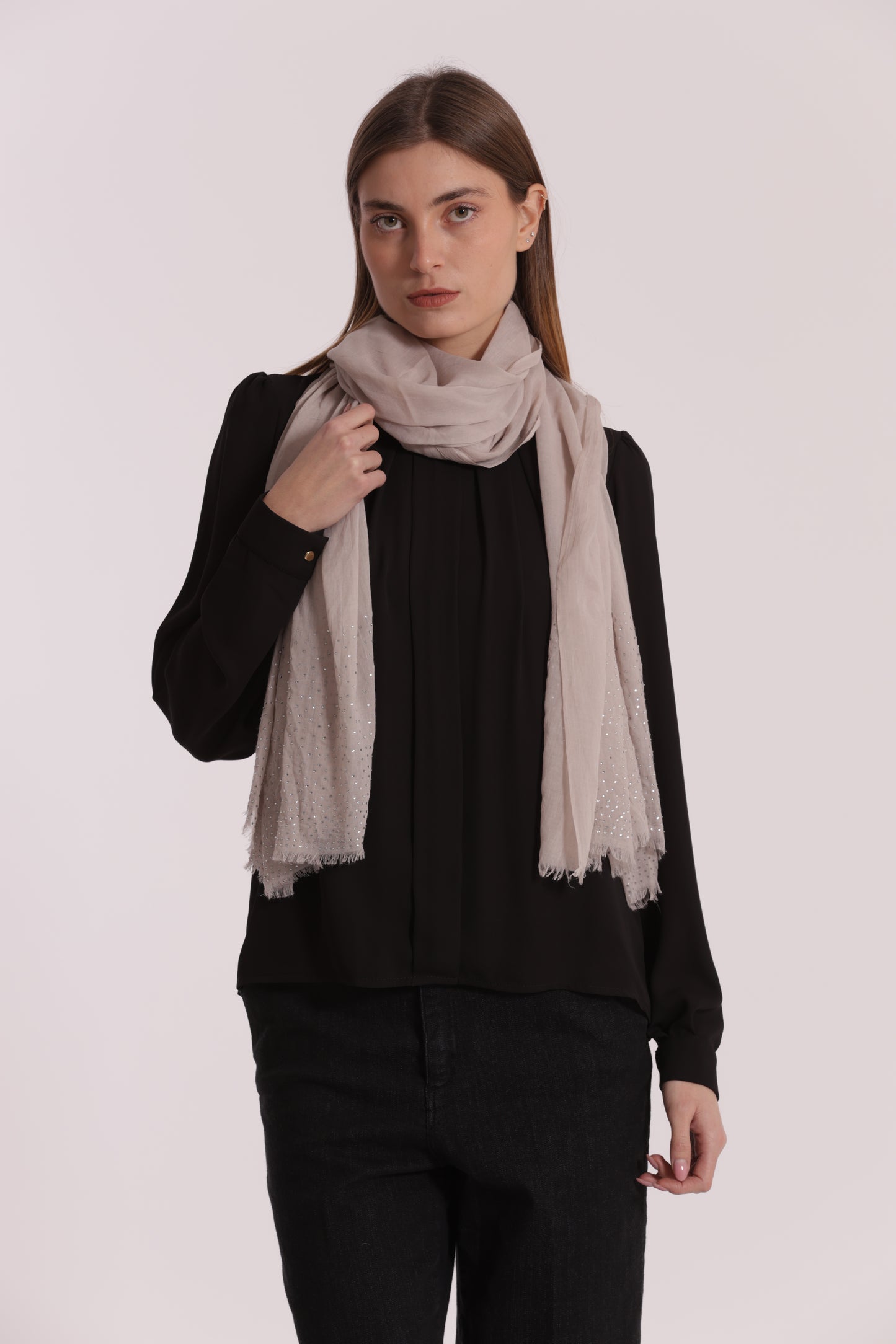 FOULARD TINTA UNITA CON STRASS (180X80 cm)