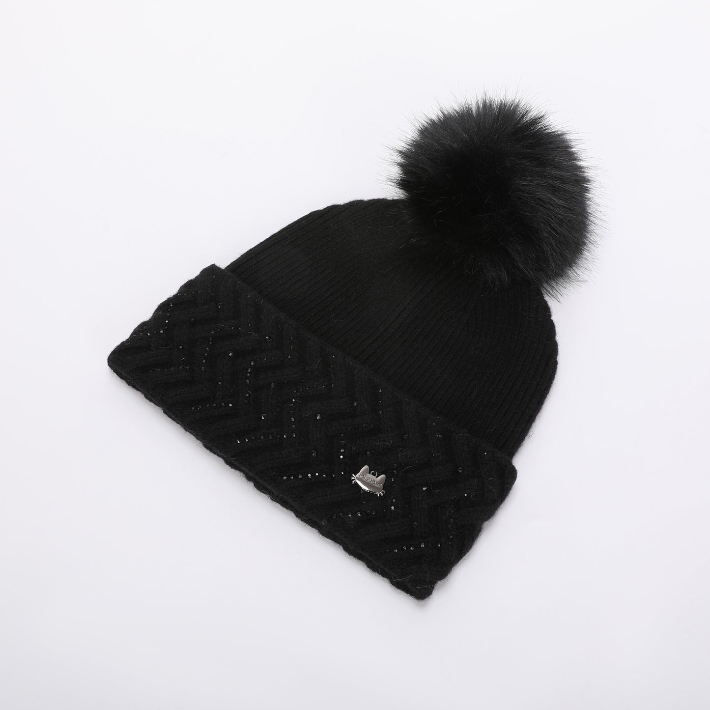 BERRETTO CON STRASS A ZIG ZAG E PON PON