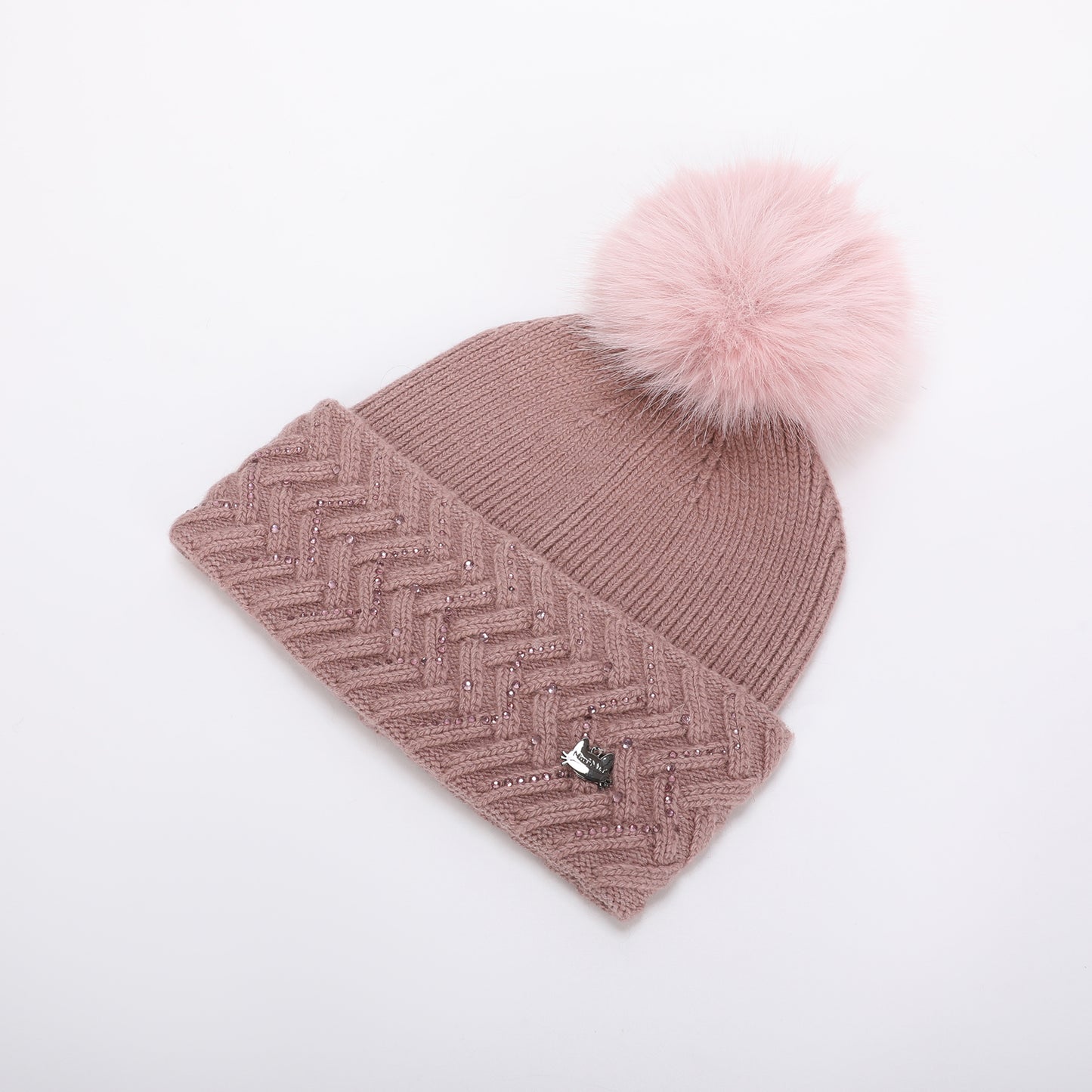BERRETTO CON STRASS A ZIG ZAG E PON PON