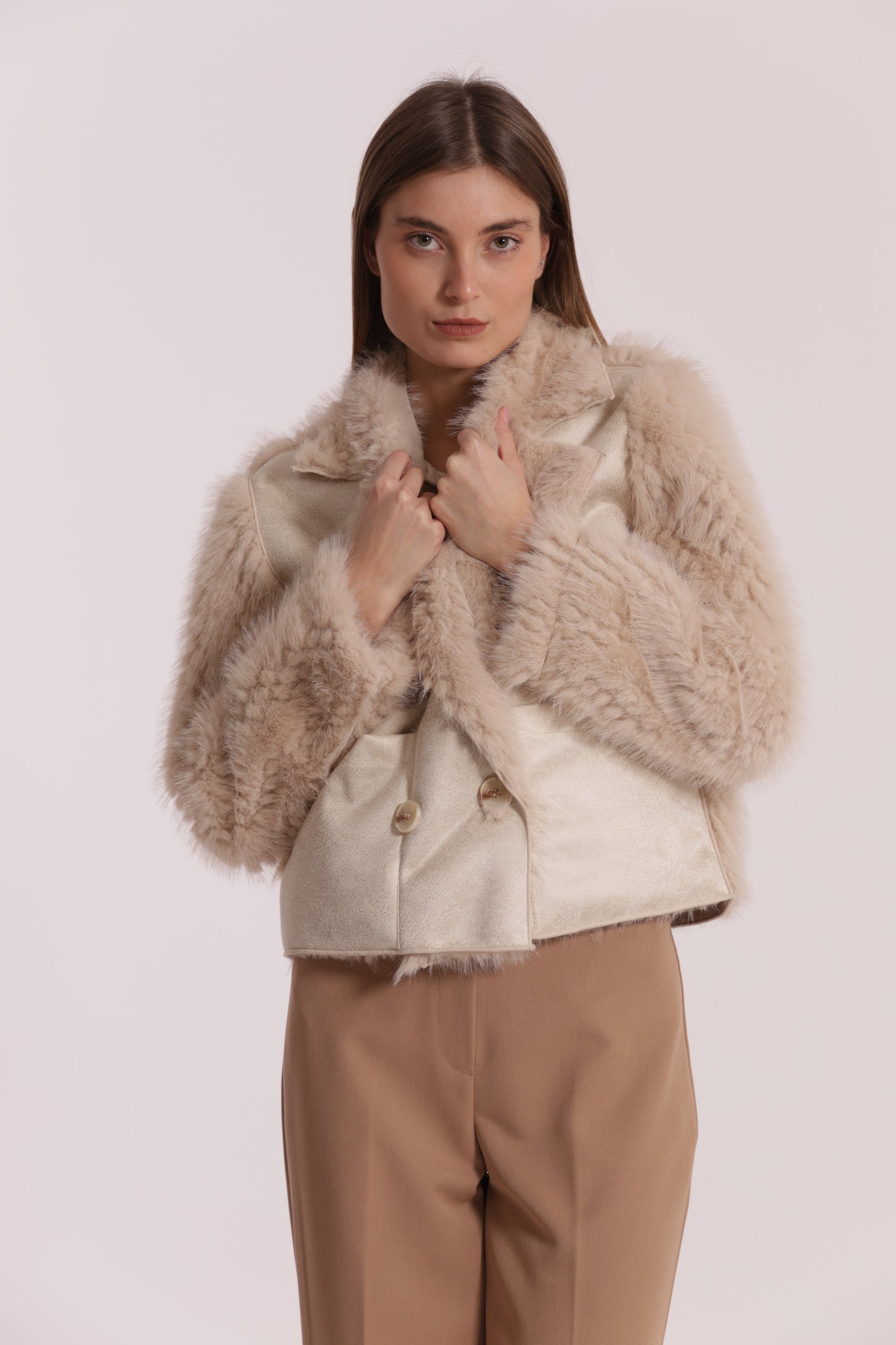 GIUBBOTTO CROPPED REVERSIBILE EFFETTO MONTONE