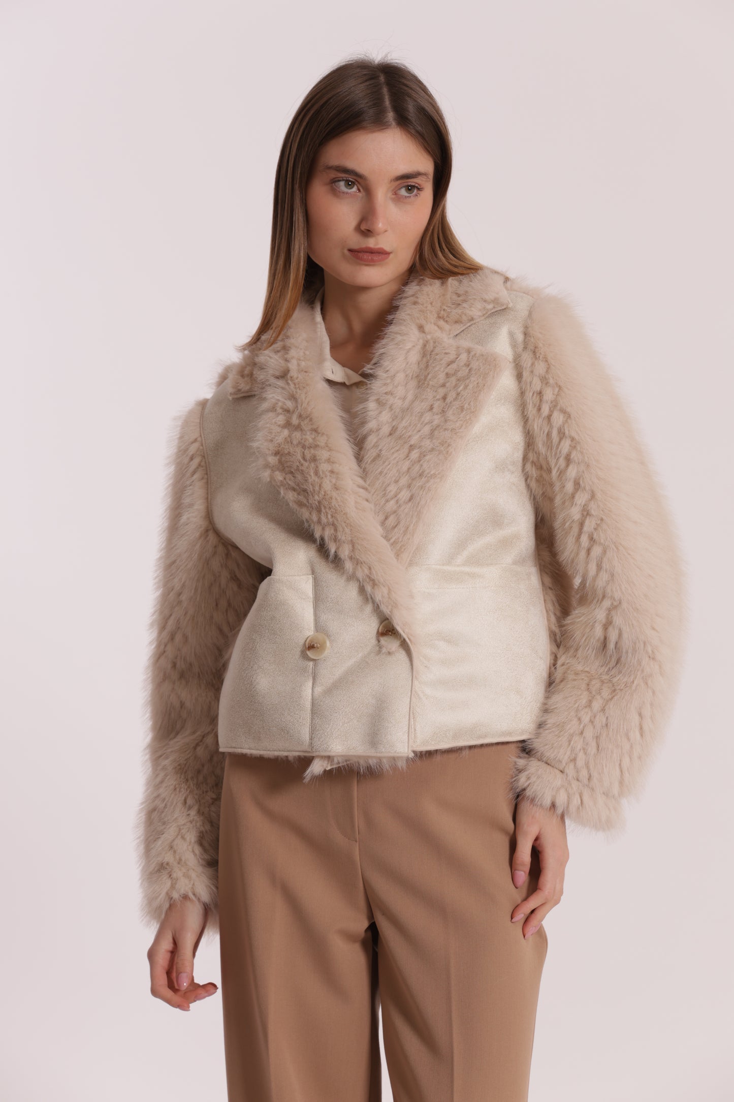 GIUBBOTTO CROPPED REVERSIBILE EFFETTO MONTONE