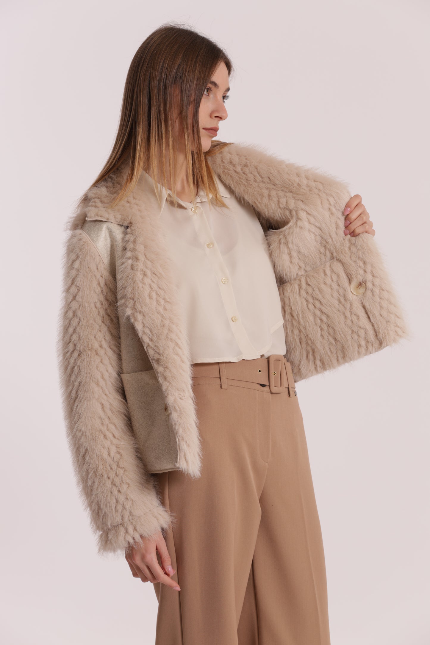 GIUBBOTTO CROPPED REVERSIBILE EFFETTO MONTONE