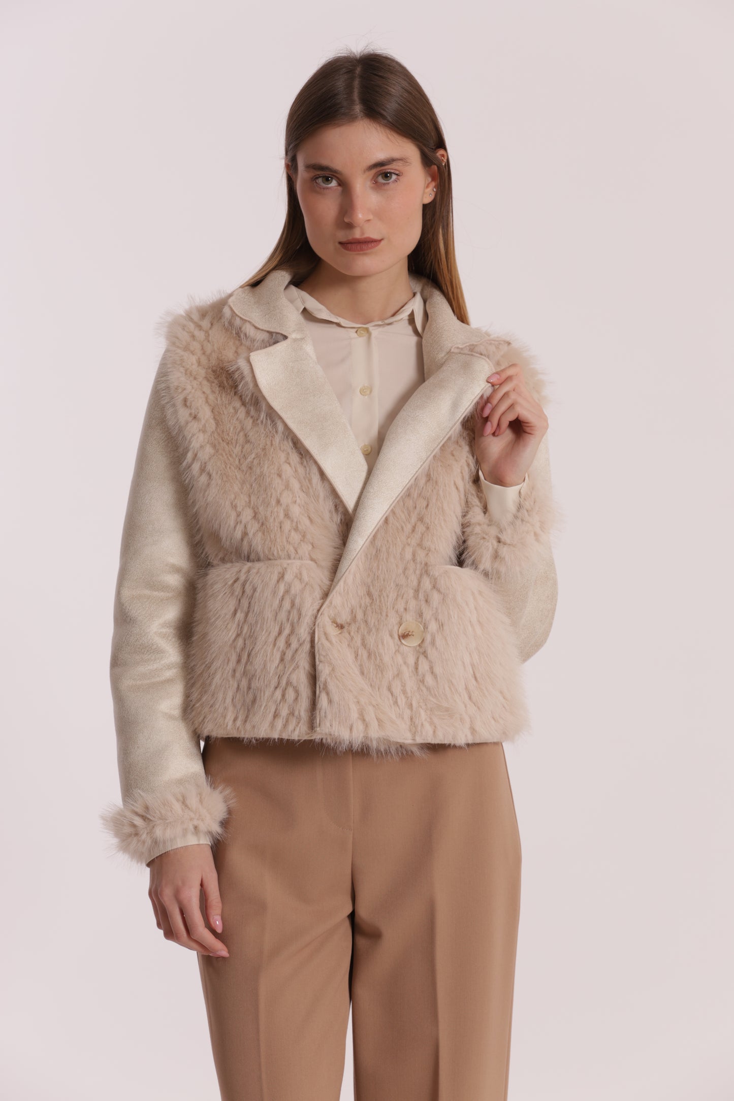 GIUBBOTTO CROPPED REVERSIBILE EFFETTO MONTONE