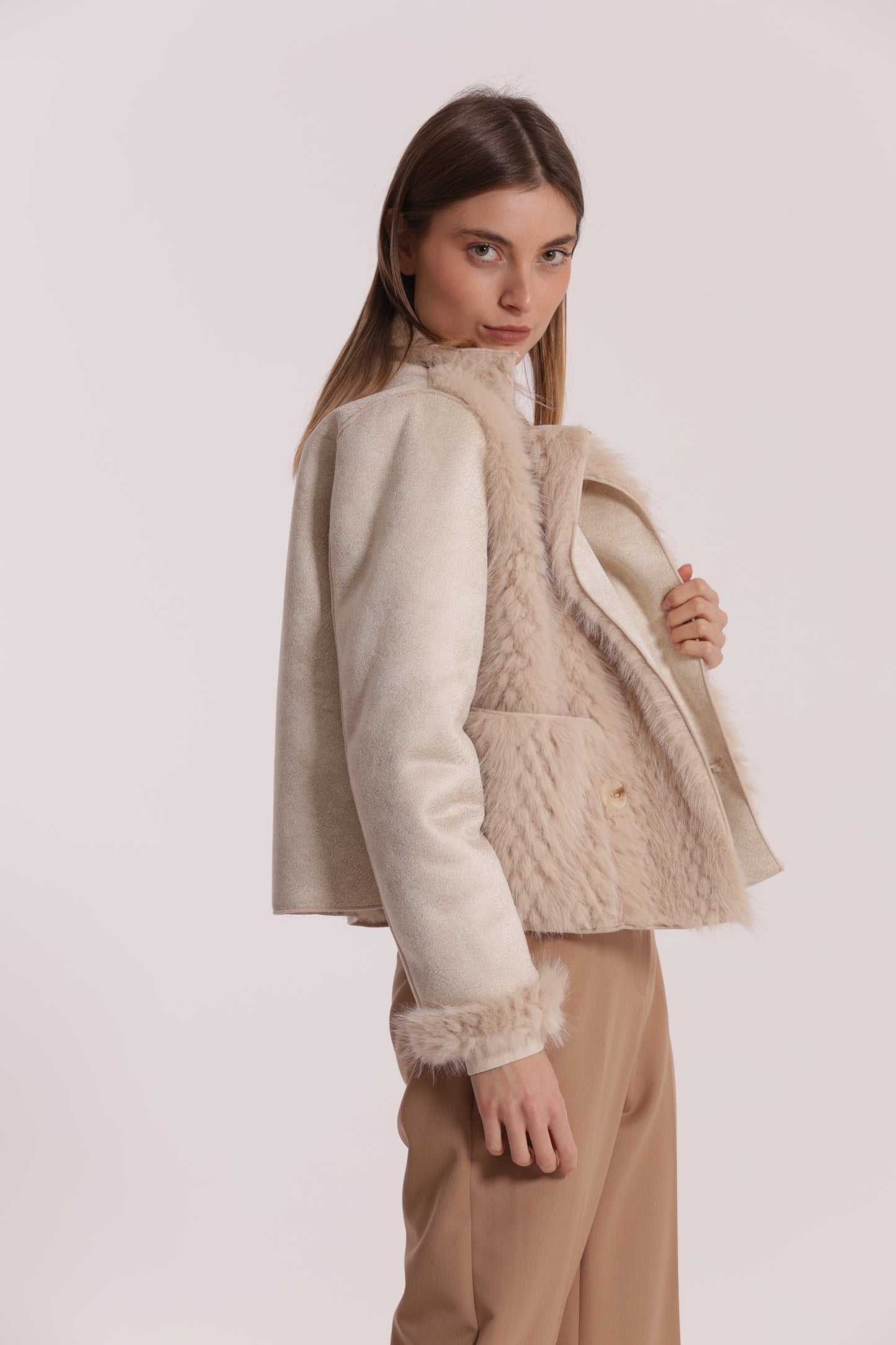 GIUBBOTTO CROPPED REVERSIBILE EFFETTO MONTONE