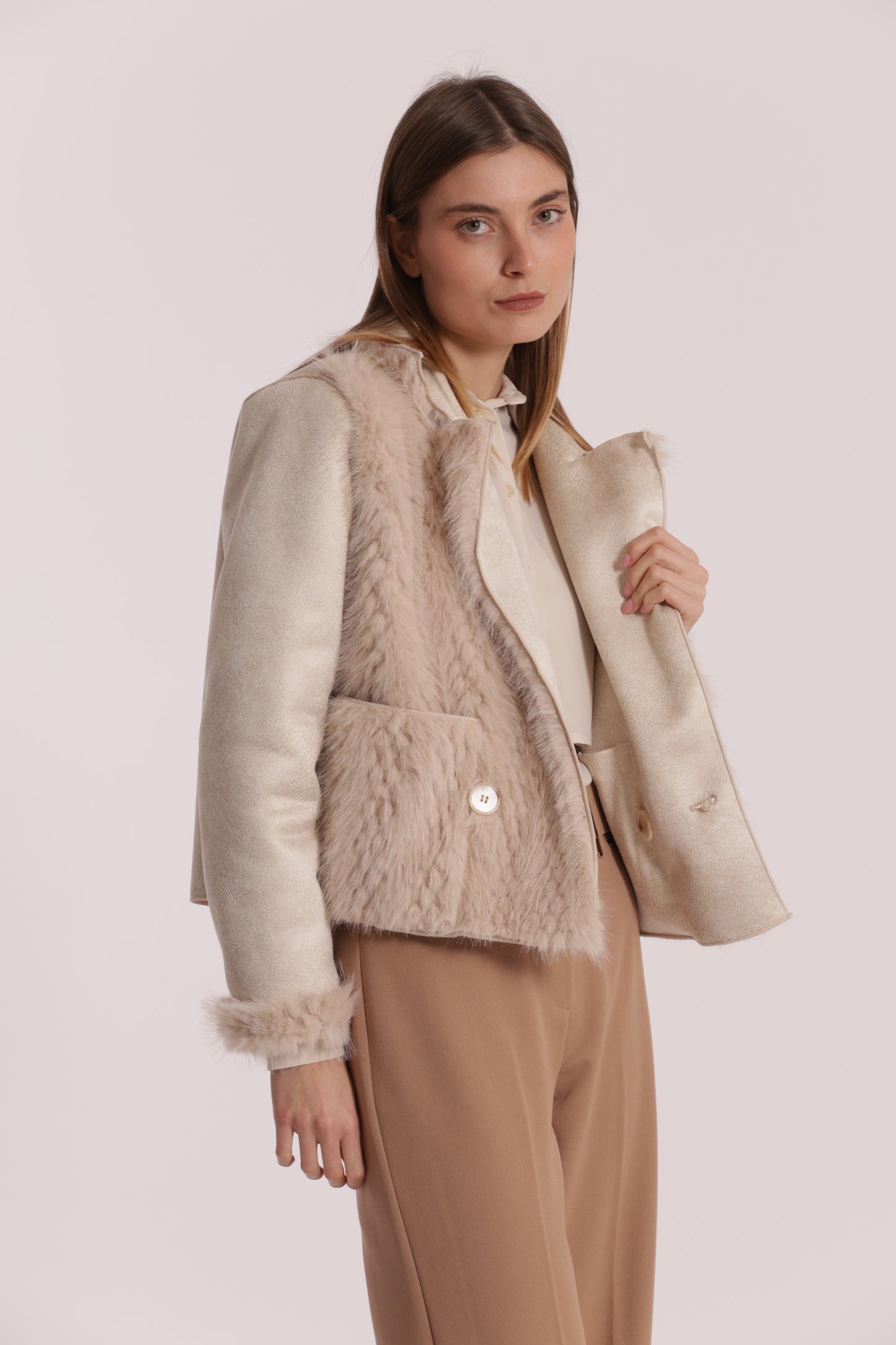 GIUBBOTTO CROPPED REVERSIBILE EFFETTO MONTONE