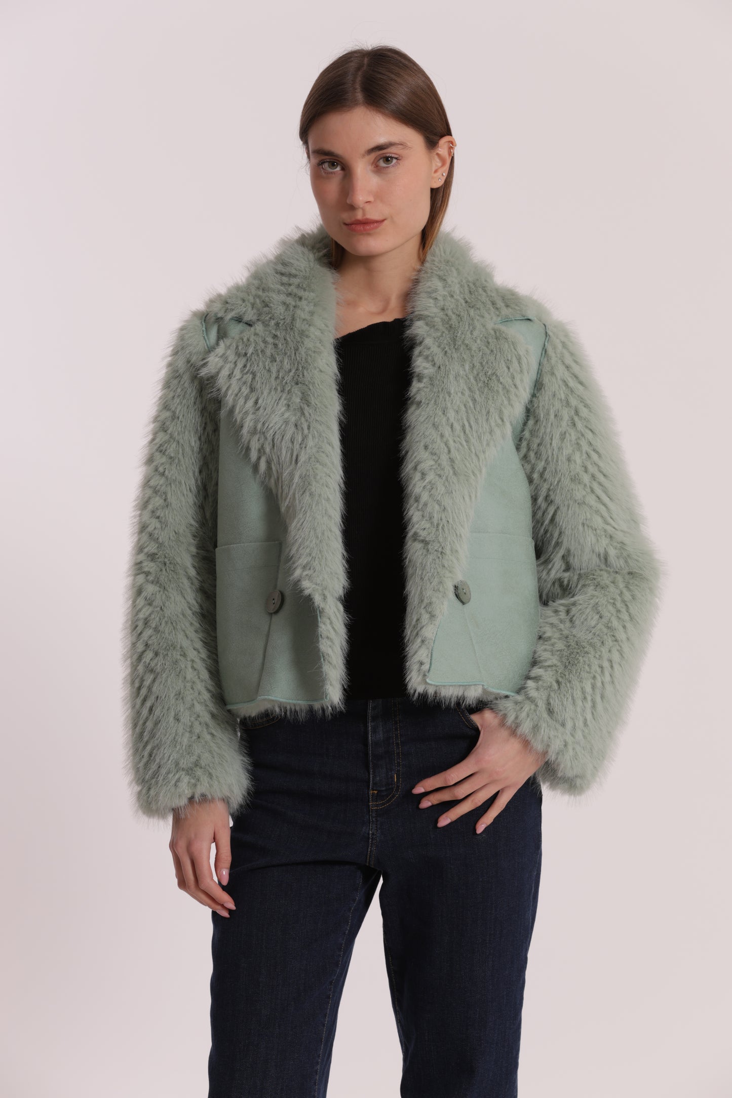 GIUBBOTTO CROPPED REVERSIBILE EFFETTO MONTONE