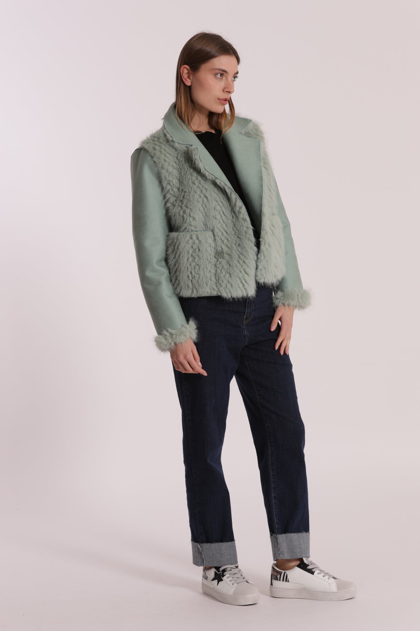 GIUBBOTTO CROPPED REVERSIBILE EFFETTO MONTONE