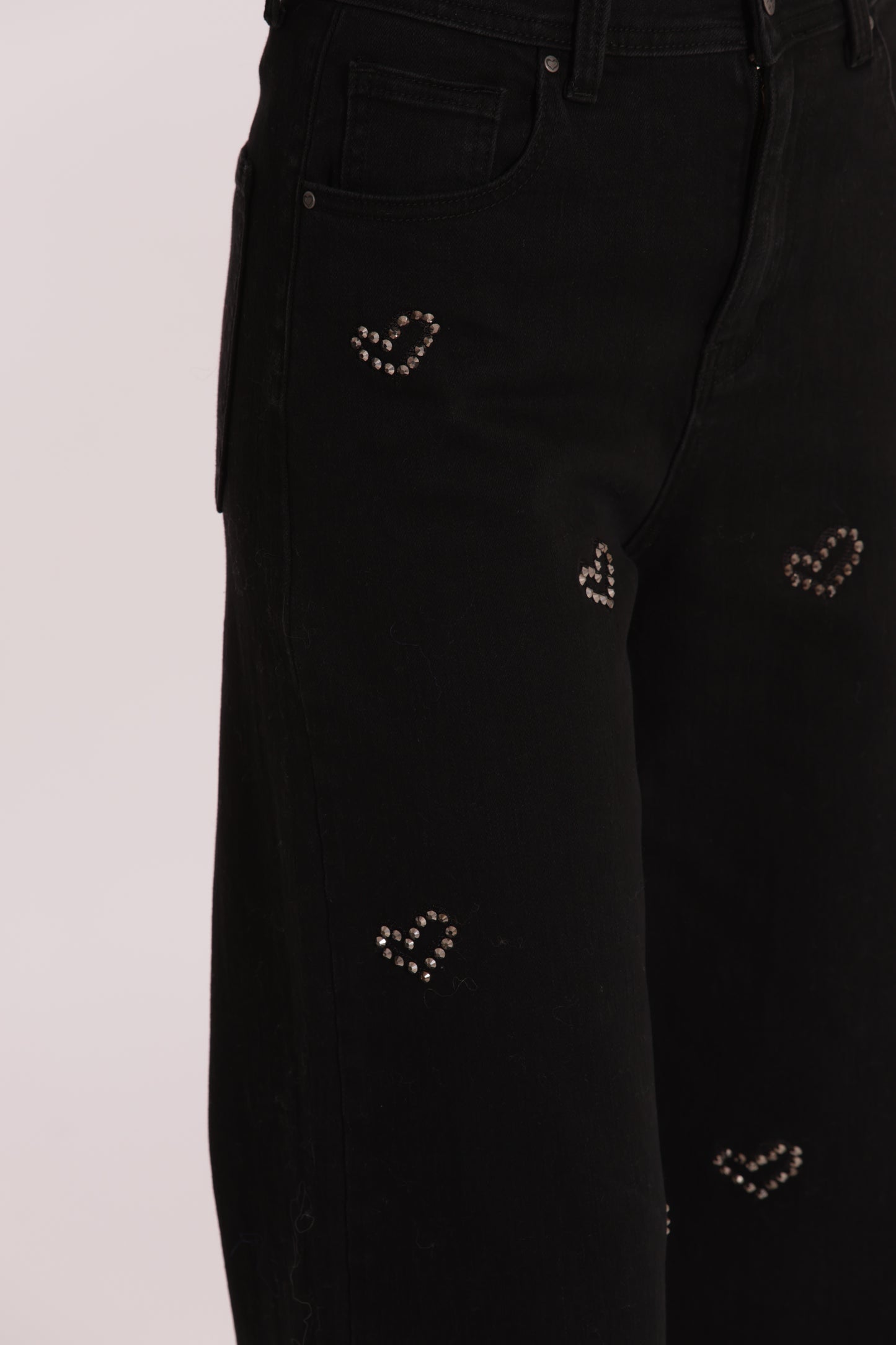 JEANS WIDE LEG CROPPED CON CUORI RICAMATI